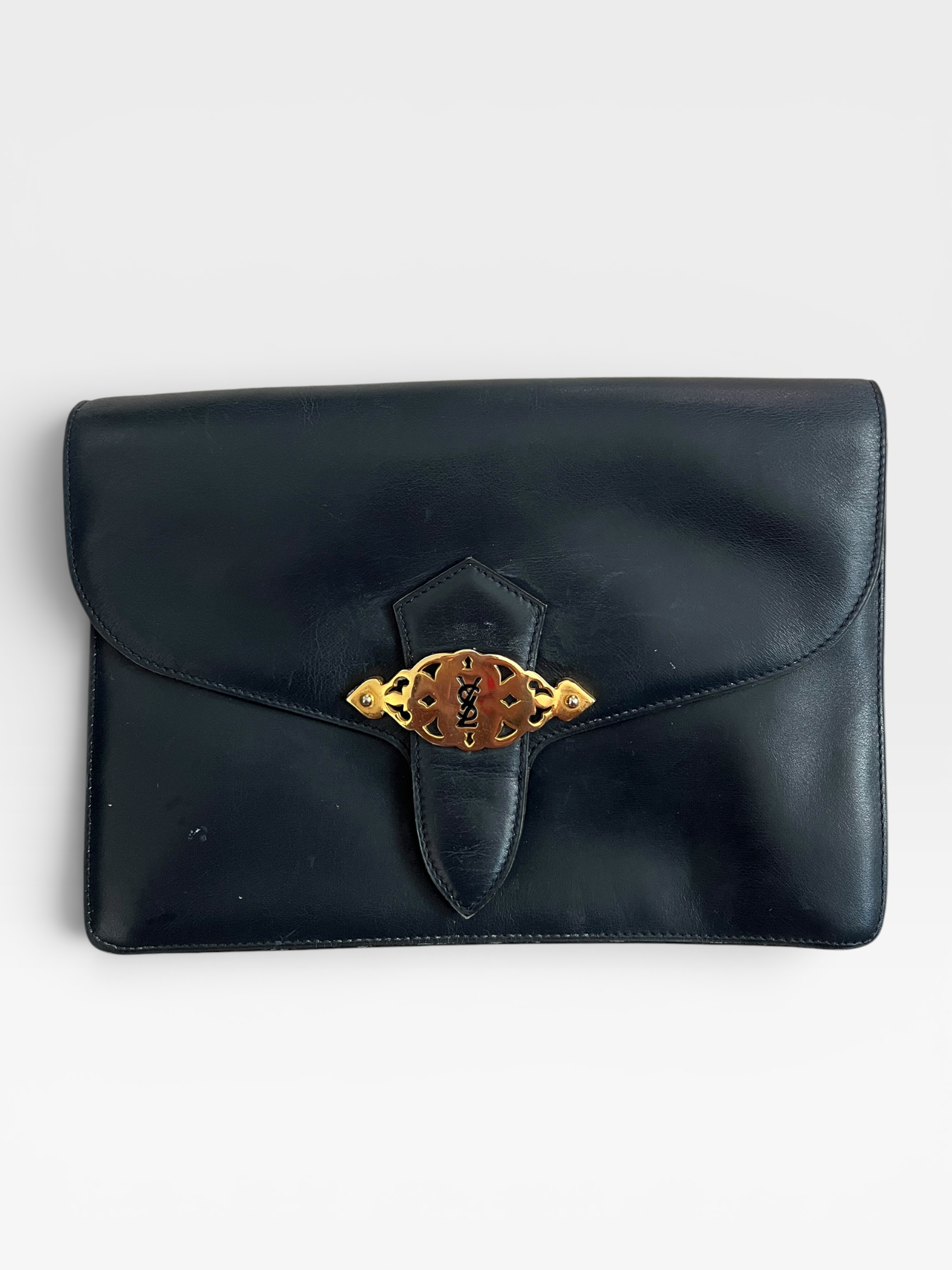 Vintage Yves Saint Laurent Black Leather Envelope Clutch