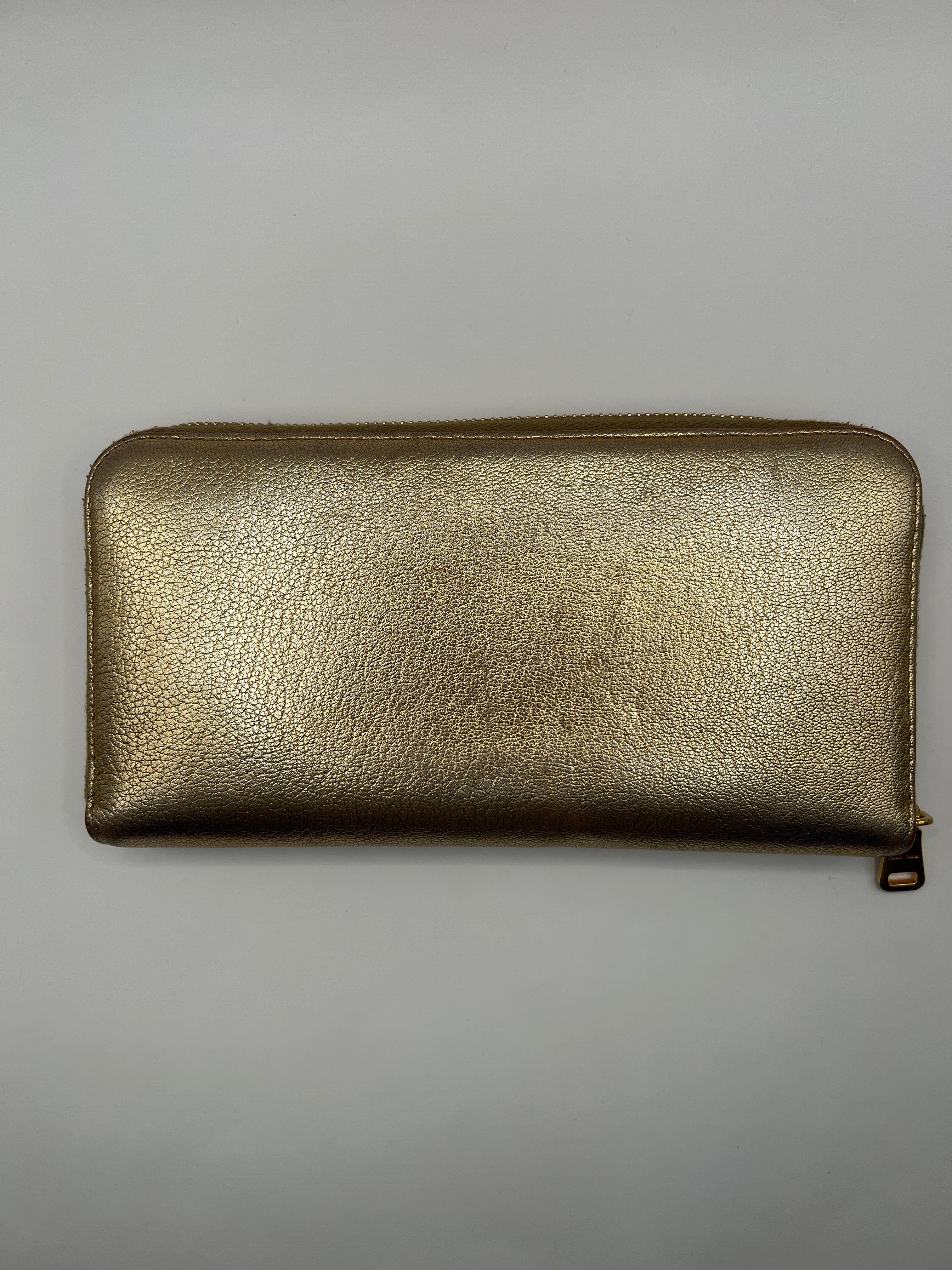 Miu Miu Gold Metallic Zip-Around Wallet