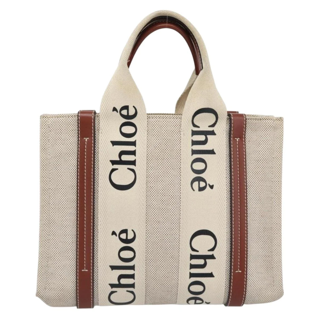 Chloe Woody Small Tote — Canvas & Leather, Signature Jacquard Straps