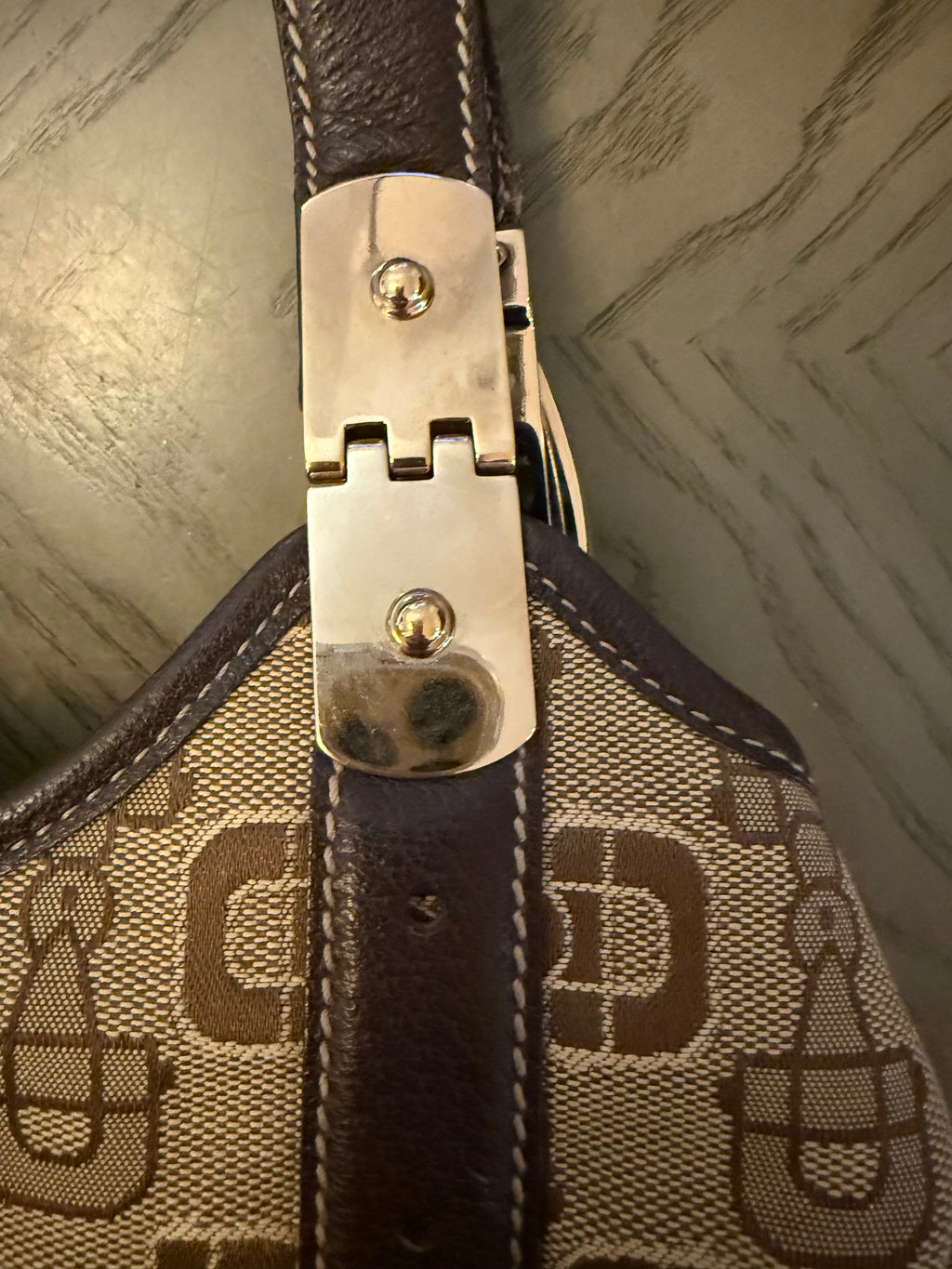 Gucci Horsebit Monogram Canvas & Leather Shoulder Bag