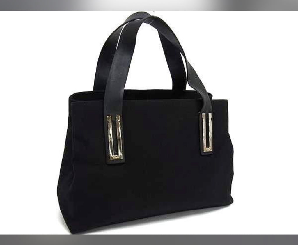 Ferragamo Black Nylon & Leather Top Handle Tote