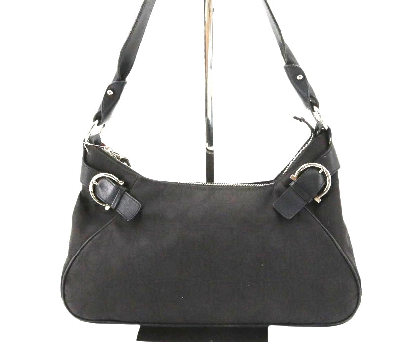 Ferragamo Black Gancini Canvas Shoulder Bag