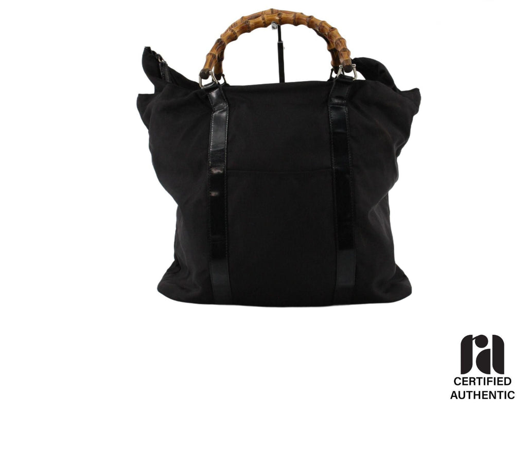 Gucci Black Nylon Bamboo Handle Tote Bag