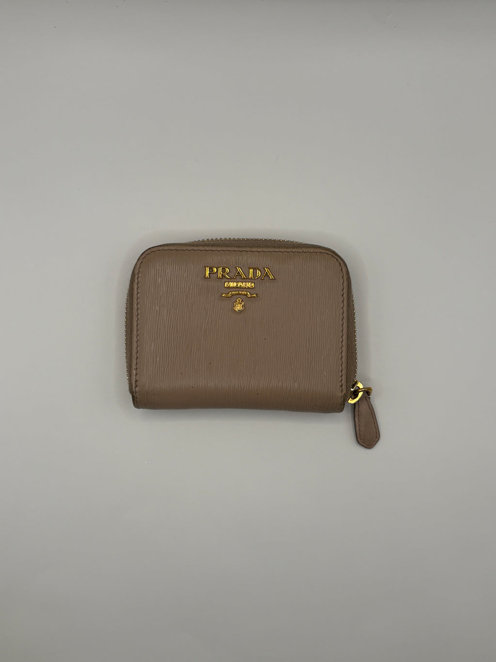 Prada Taupe Saffiano Zip Wallet