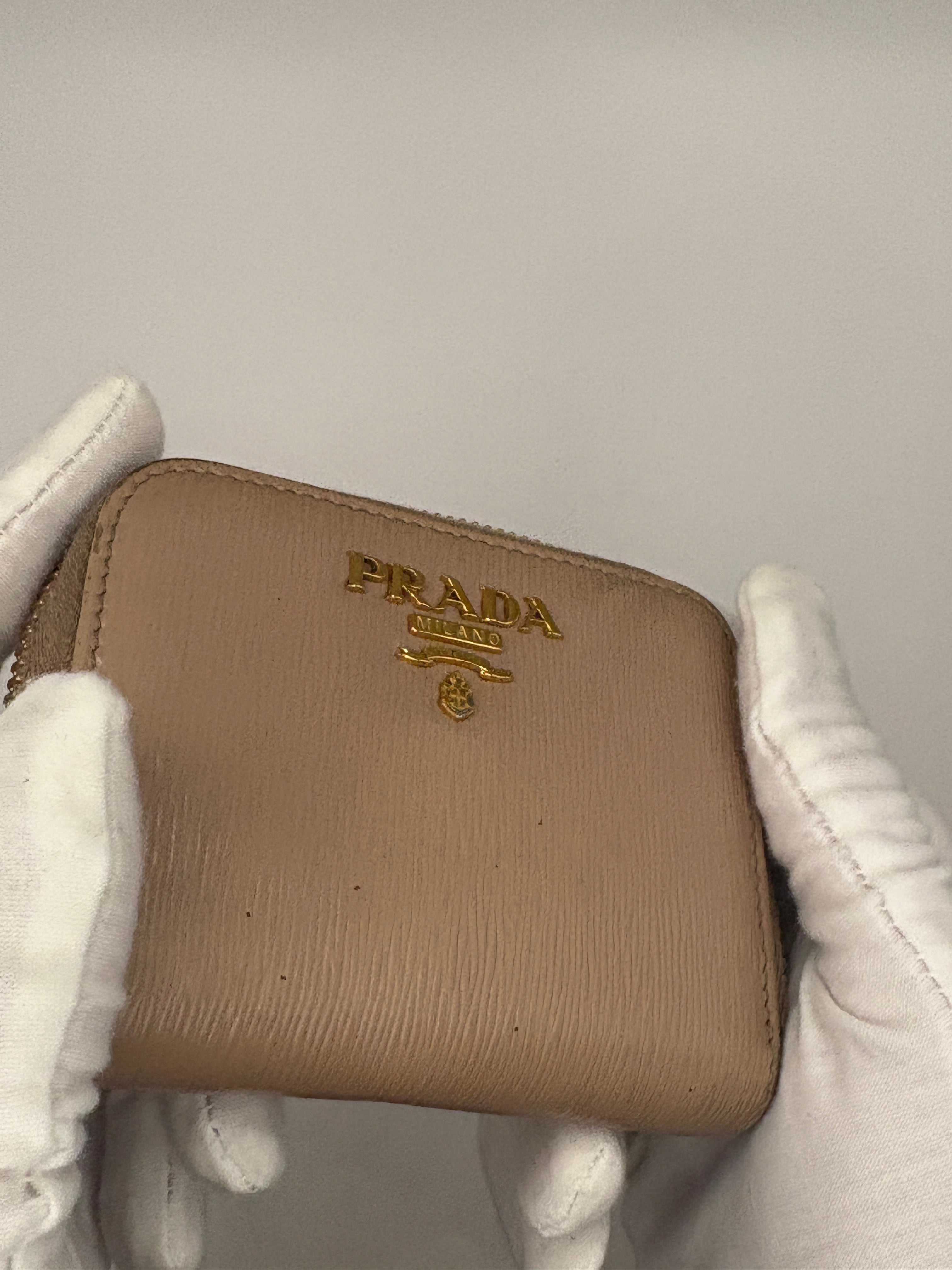 Prada Taupe Saffiano Zip Wallet