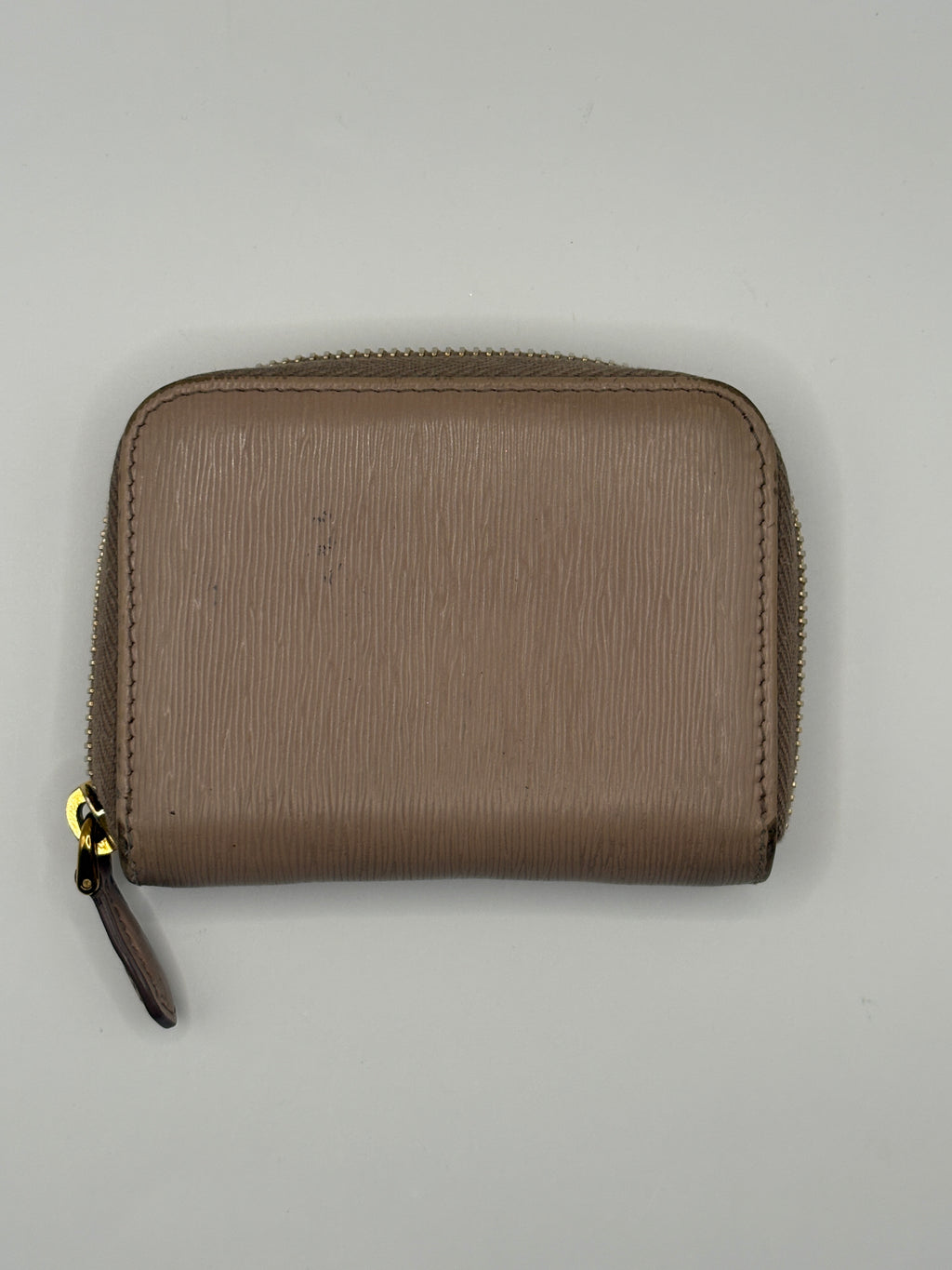 Prada Taupe Saffiano Zip Wallet