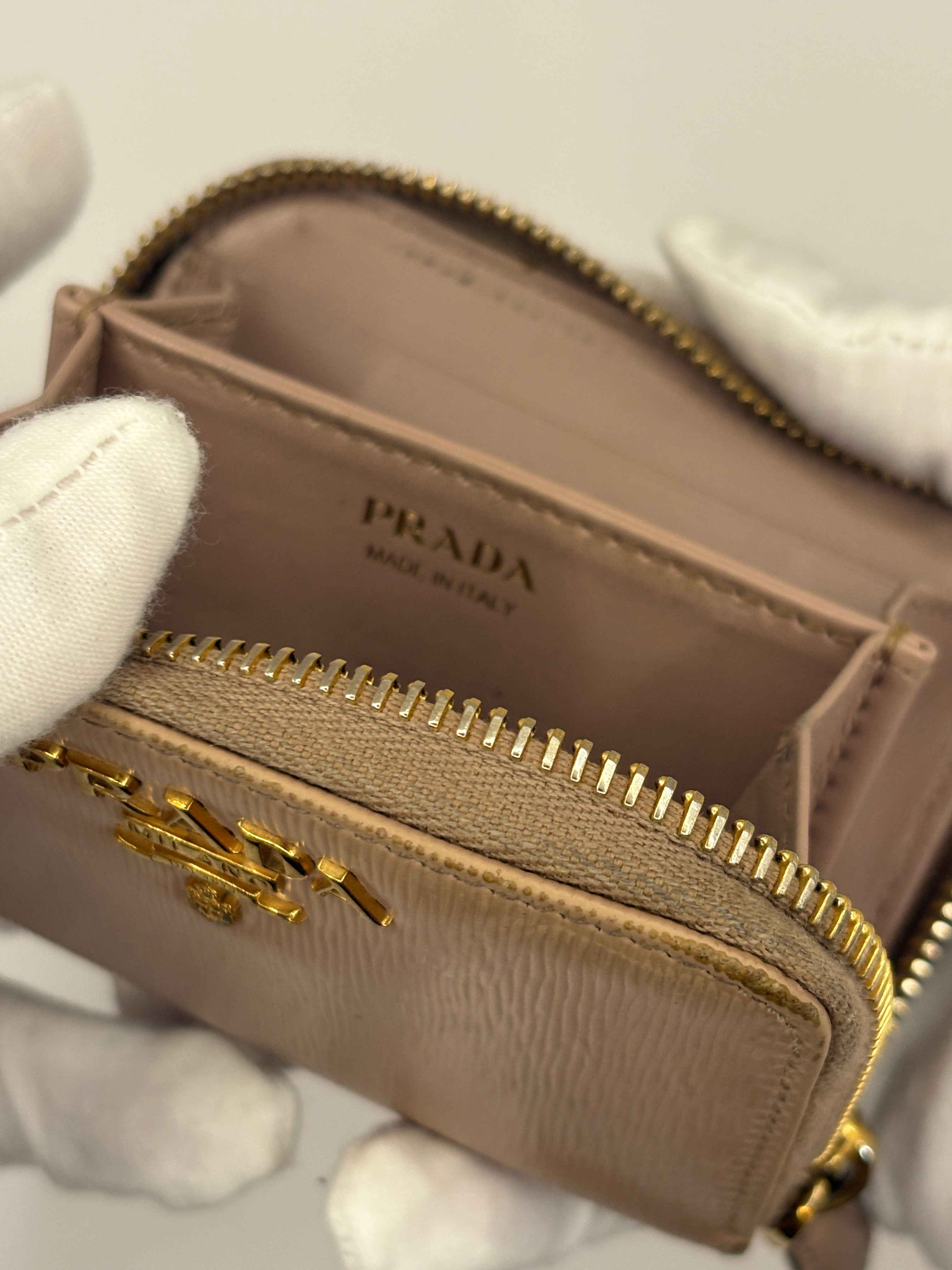 Prada Taupe Saffiano Zip Wallet