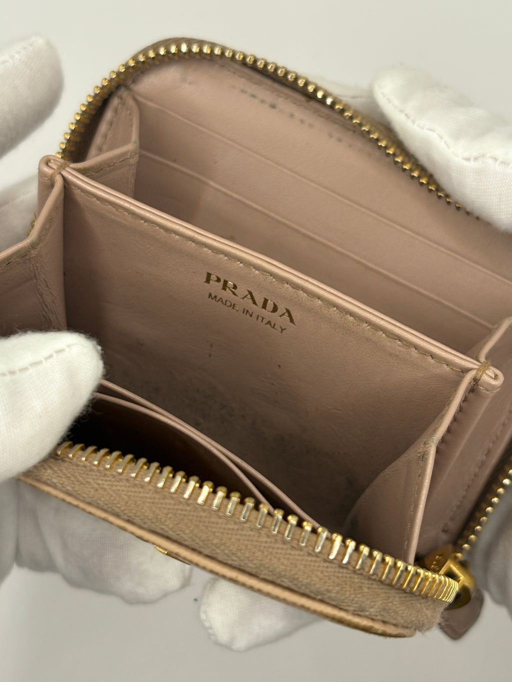 Prada Taupe Saffiano Zip Wallet
