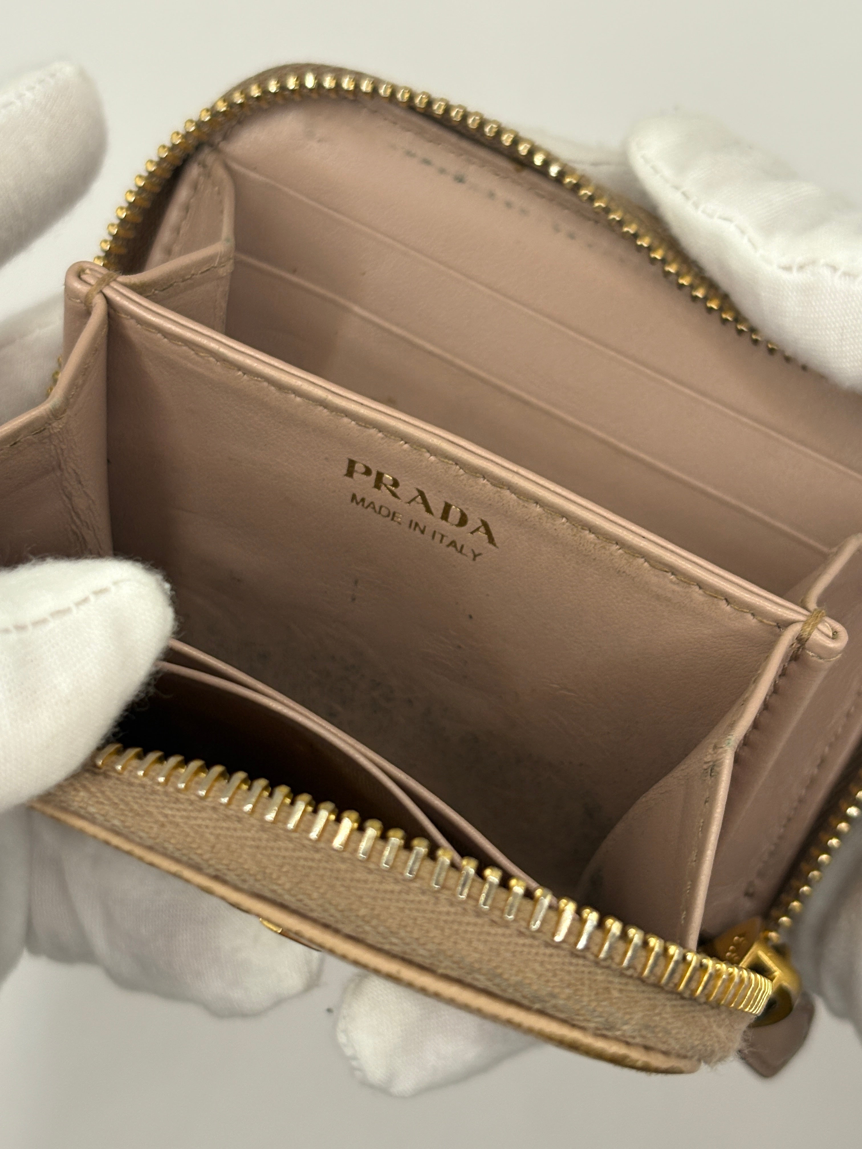 Prada Taupe Saffiano Zip Wallet