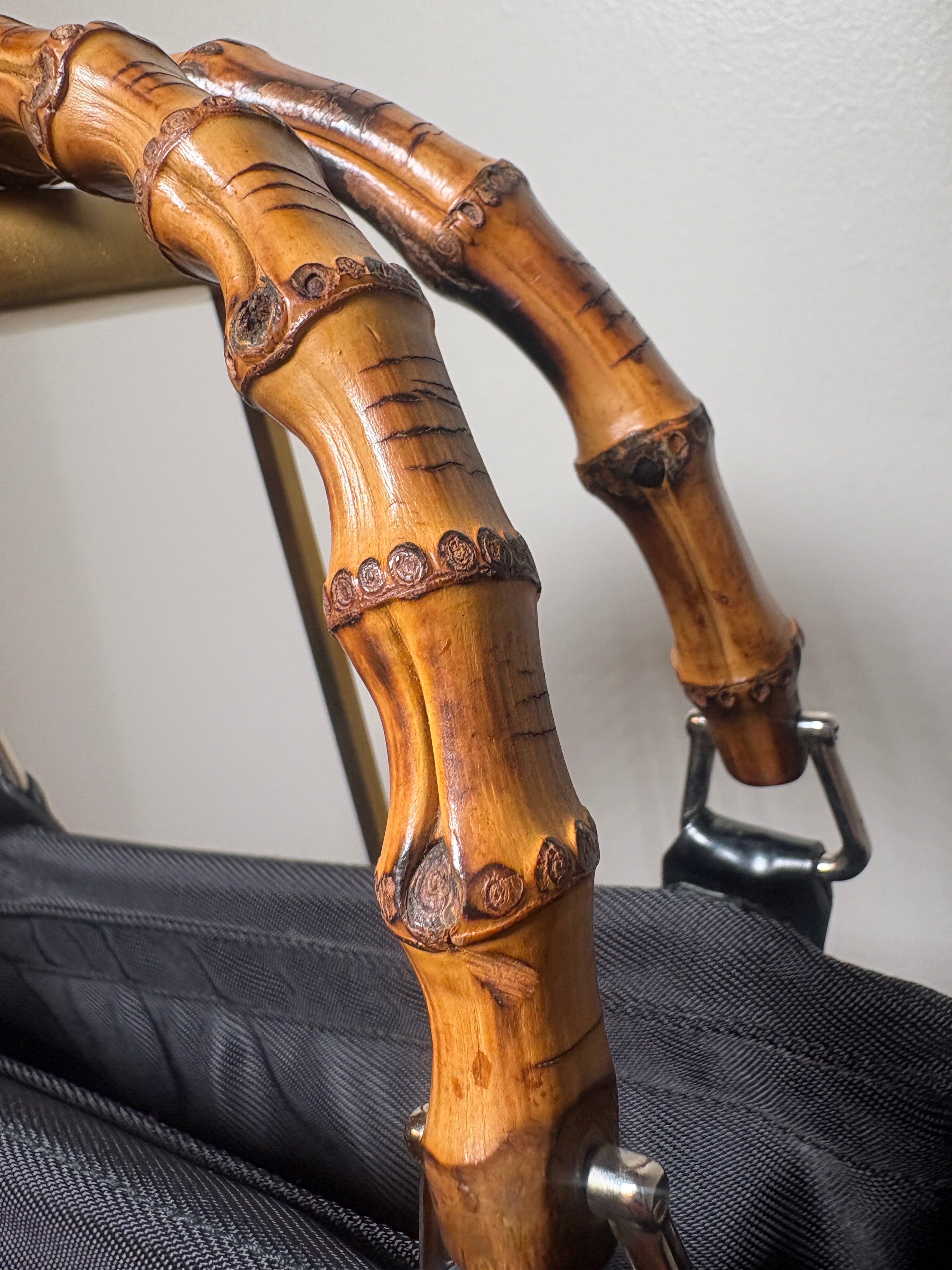 Gucci Black Nylon Bamboo Handle Tote Bag