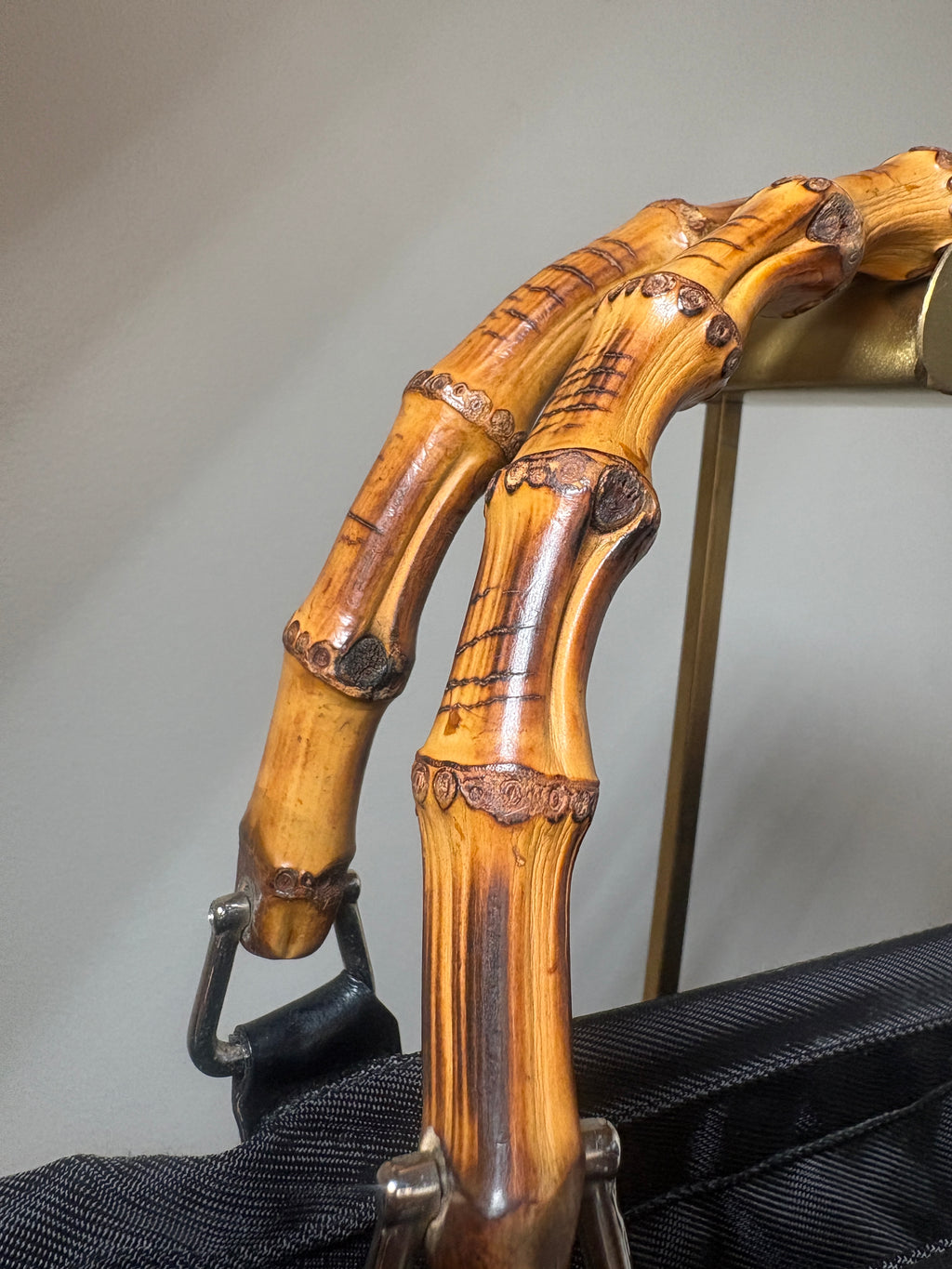 Gucci Black Nylon Bamboo Handle Tote Bag