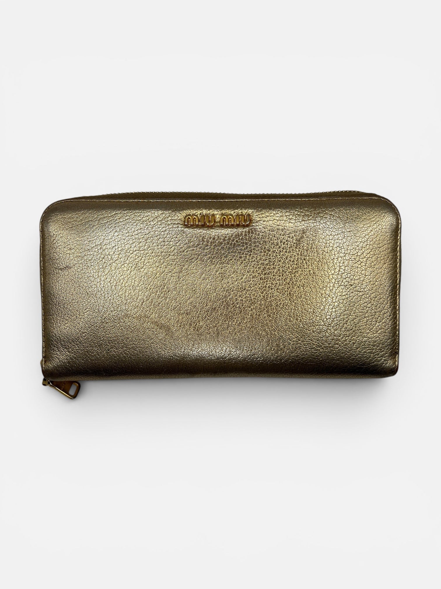 Miu Miu Gold Metallic Zip-Around Wallet