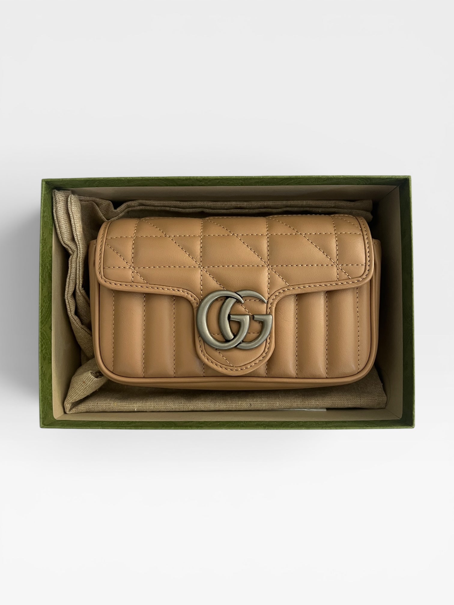 Gucci GG Marmont Mini Flap Bag – Nude/Tan Matelassé Leather
