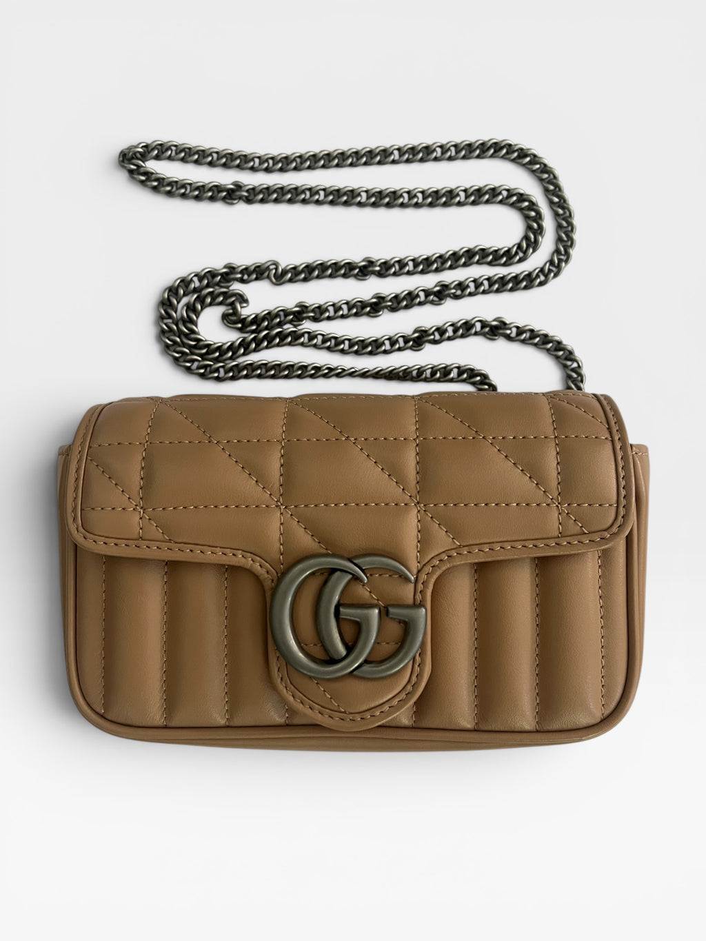 Gucci GG Marmont Mini Flap Bag – Nude/Tan Matelassé Leather