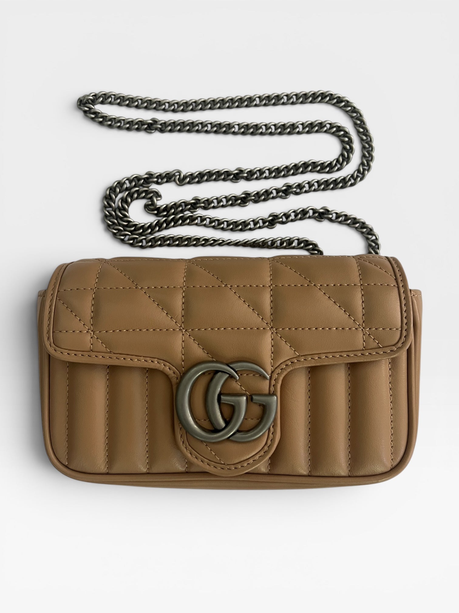 Gucci GG Marmont Mini Flap Bag – Nude/Tan Matelassé Leather