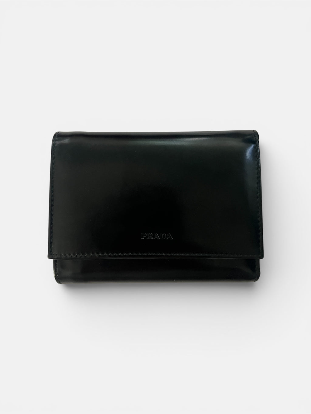 Prada Black Polished Leather Tri-Fold Wallet
