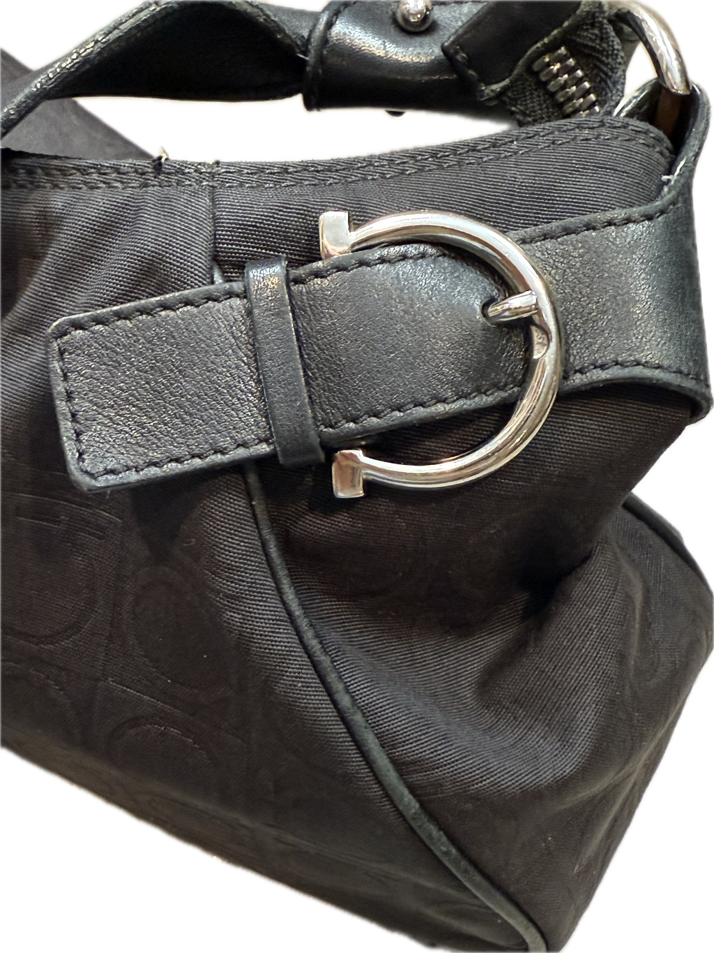 Ferragamo Black Gancini Canvas Shoulder Bag