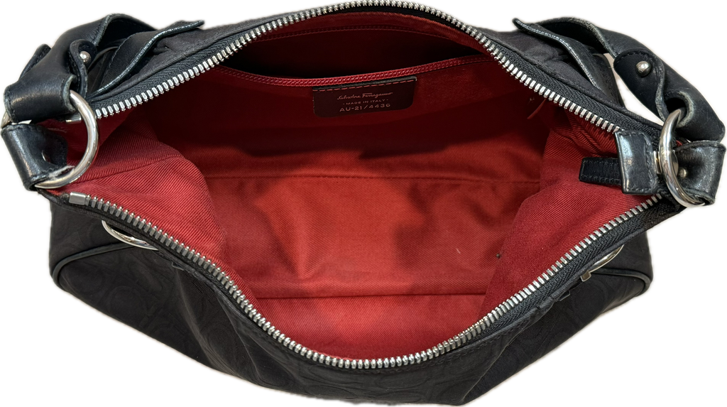 Ferragamo Black Gancini Canvas Shoulder Bag