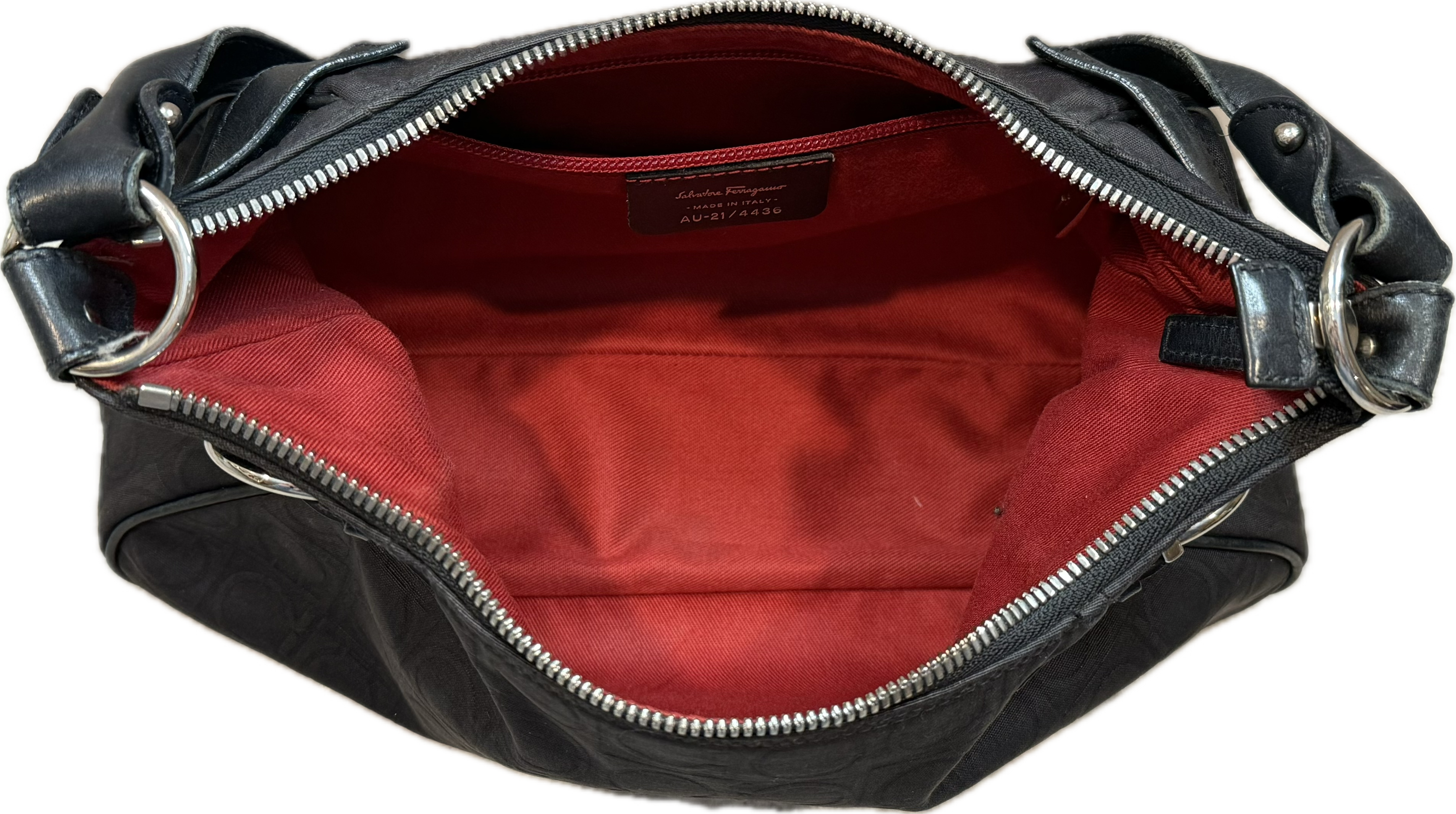 Ferragamo Black Gancini Canvas Shoulder Bag