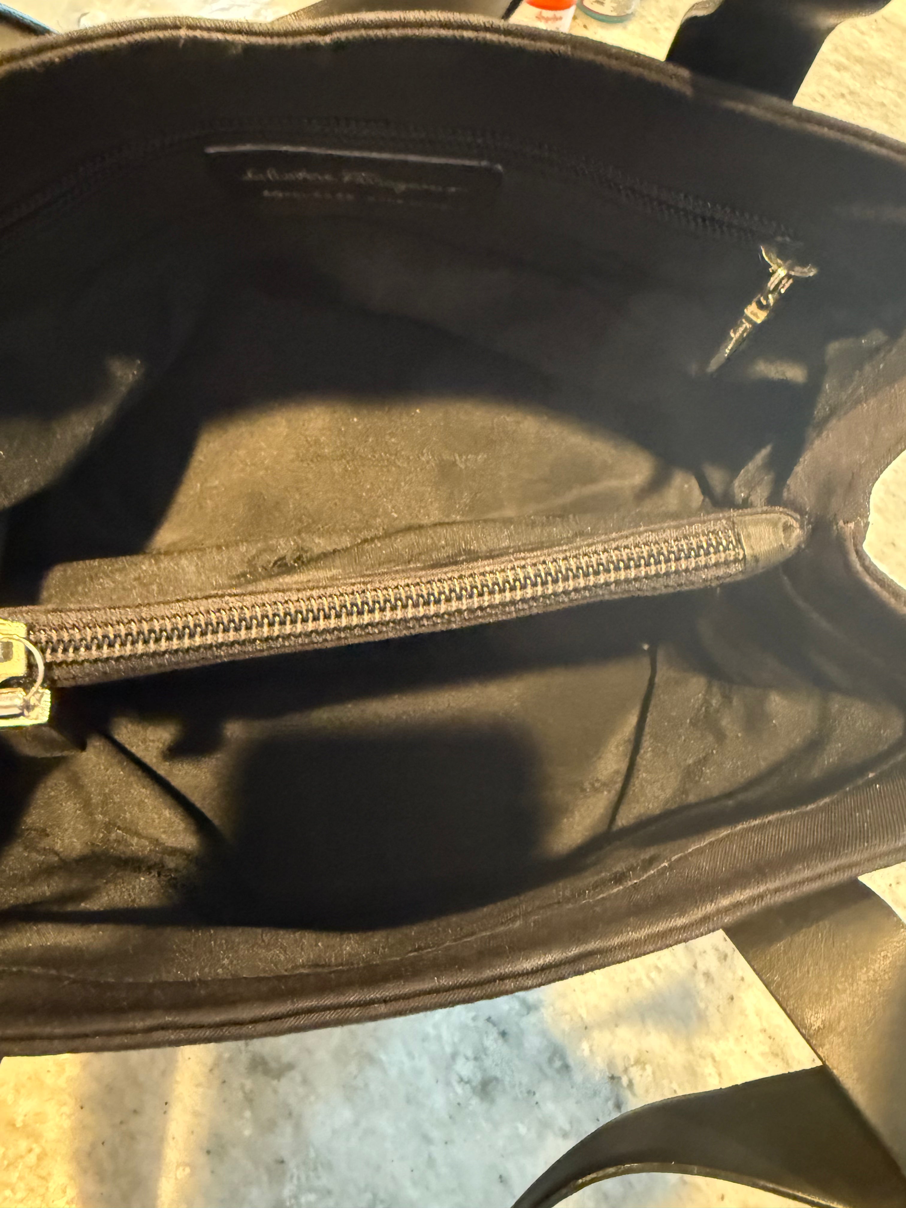 Ferragamo Black Nylon & Leather Top Handle Tote