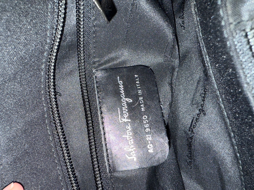 Ferragamo Black Nylon & Leather Top Handle Tote