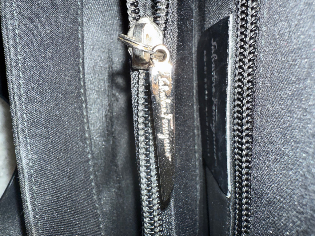 Ferragamo Black Nylon & Leather Top Handle Tote