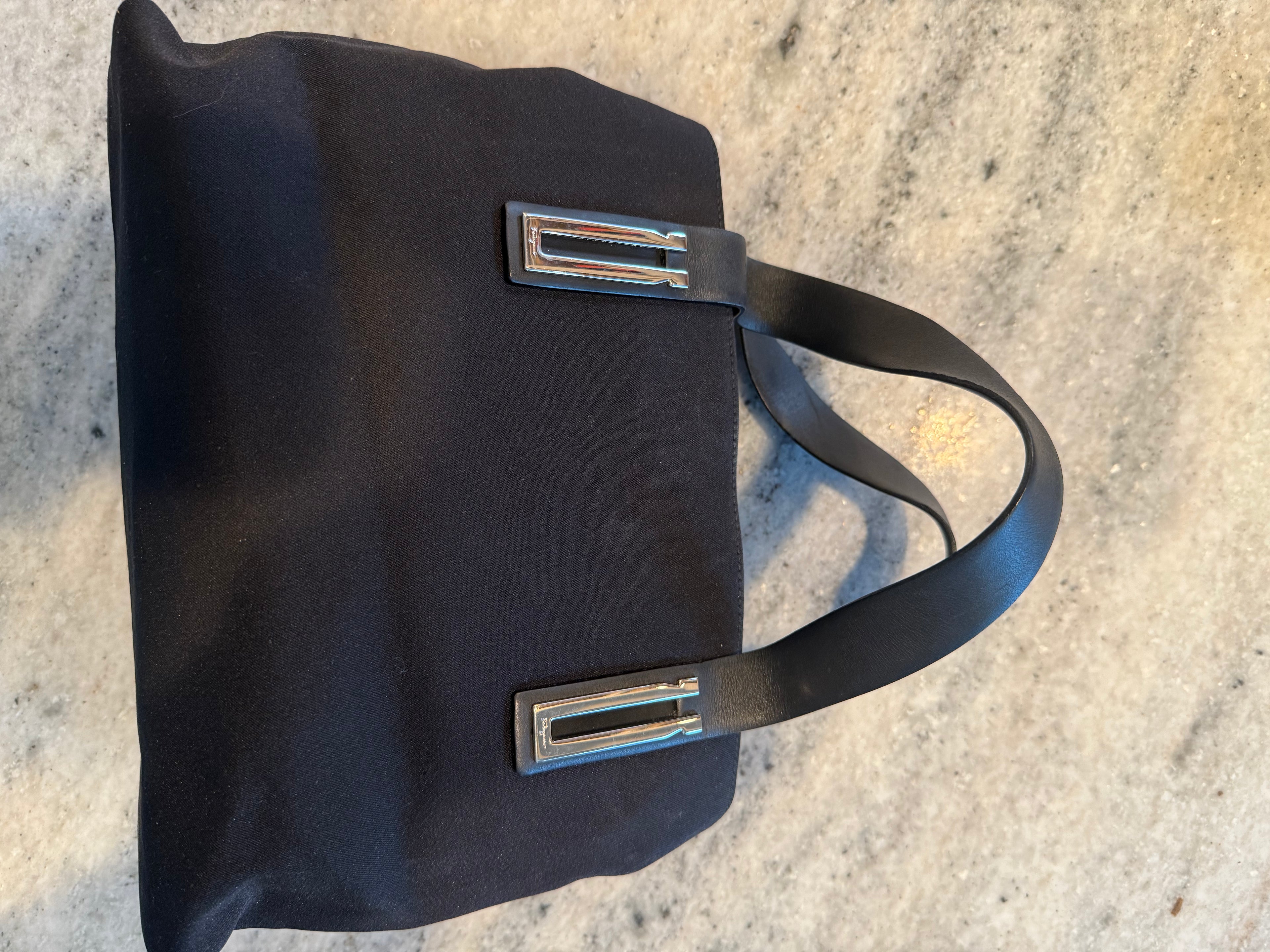 Ferragamo Black Nylon & Leather Top Handle Tote