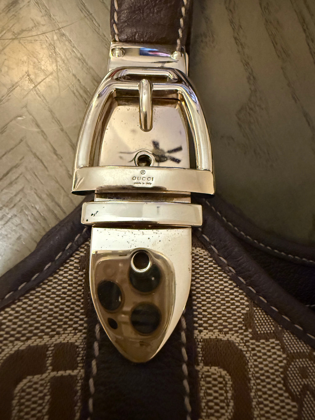 Gucci Horsebit Monogram Canvas & Leather Shoulder Bag