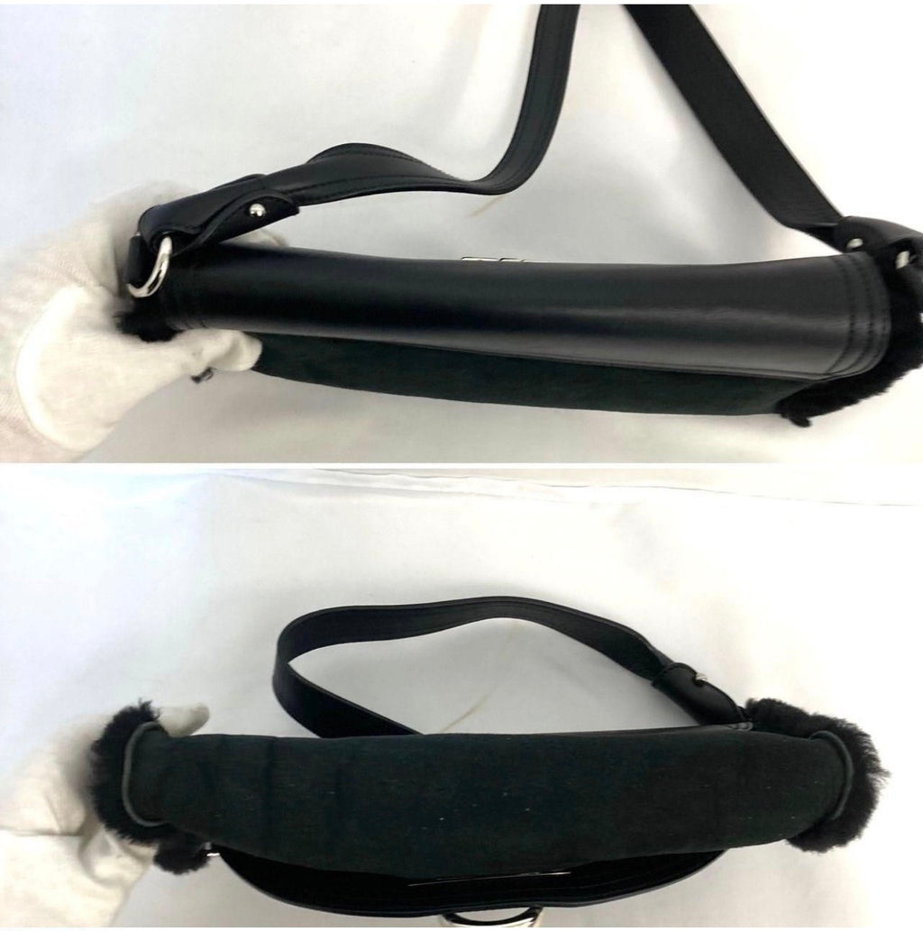Salvatore Ferragamo Black Shearling & Leather Gancini Mini Shoulder Bag