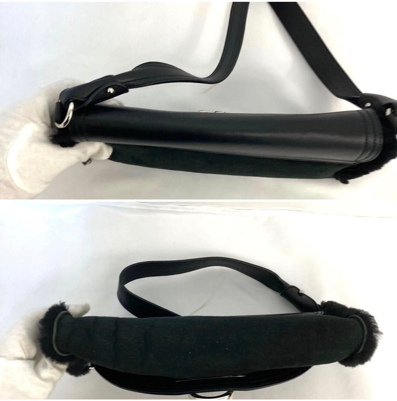 Salvatore Ferragamo Black Shearling & Leather Gancini Mini Shoulder Bag
