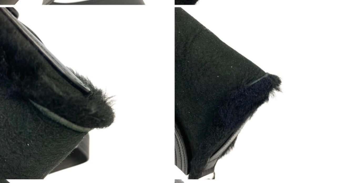Salvatore Ferragamo Black Shearling & Leather Gancini Mini Shoulder Bag