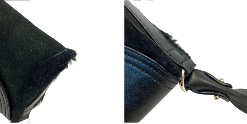 Salvatore Ferragamo Black Shearling & Leather Gancini Mini Shoulder Bag