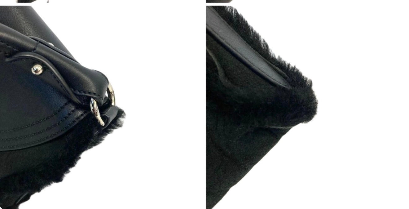 Salvatore Ferragamo Black Shearling & Leather Gancini Mini Shoulder Bag