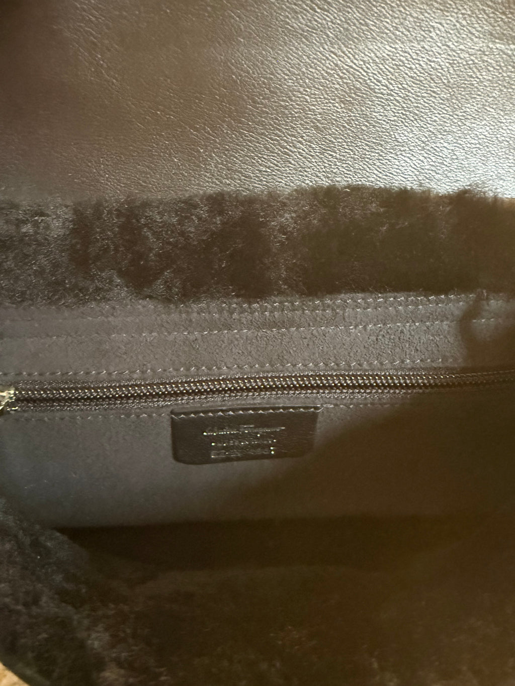 Salvatore Ferragamo Black Shearling & Leather Gancini Mini Shoulder Bag