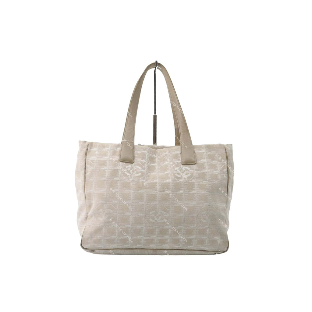 Chanel Travel Line Tote Bag – Beige Nylon Jacquard with Leather Trim