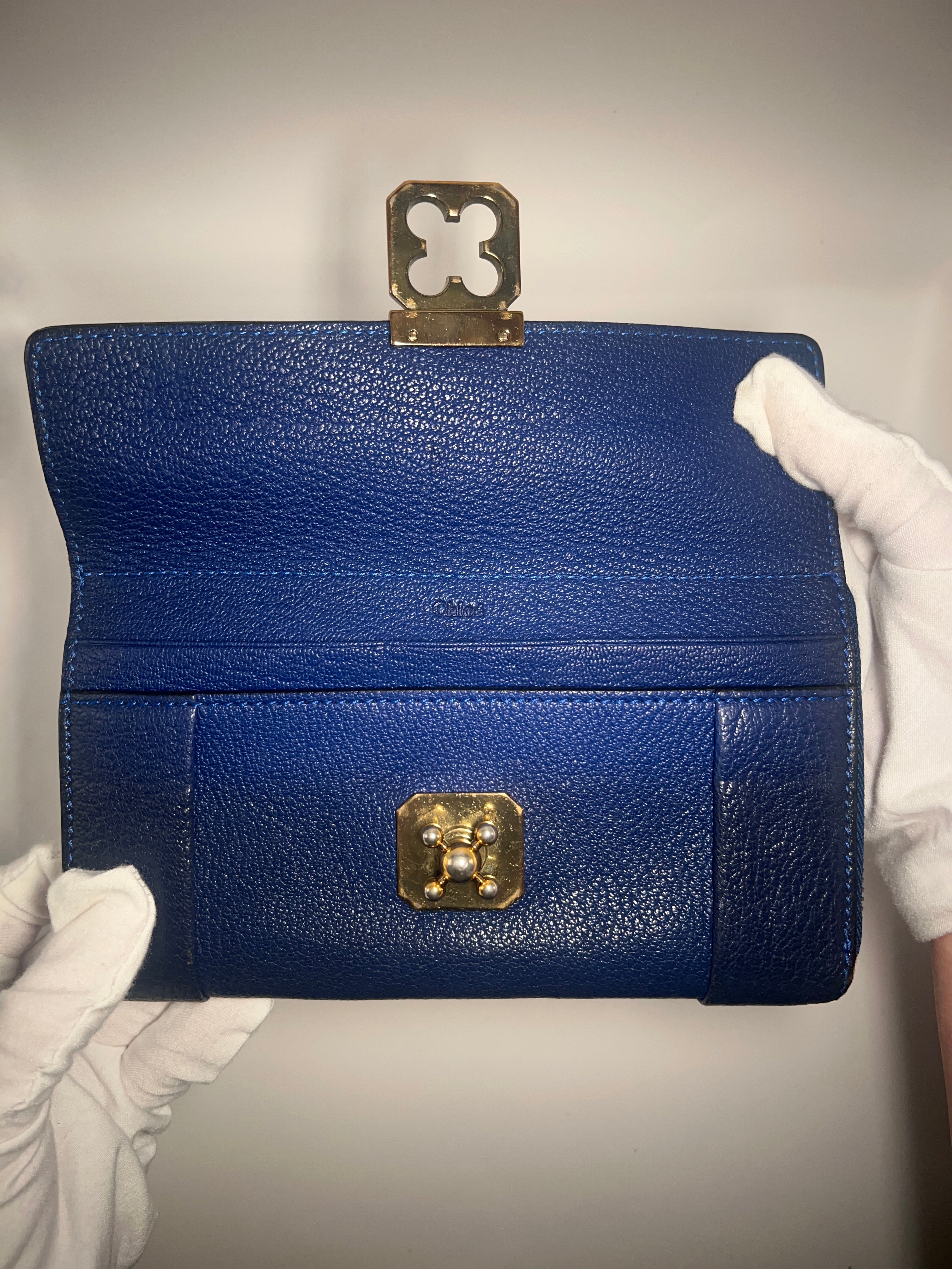 Chloé Navy Blue Pebbled Leather Continental Wallet