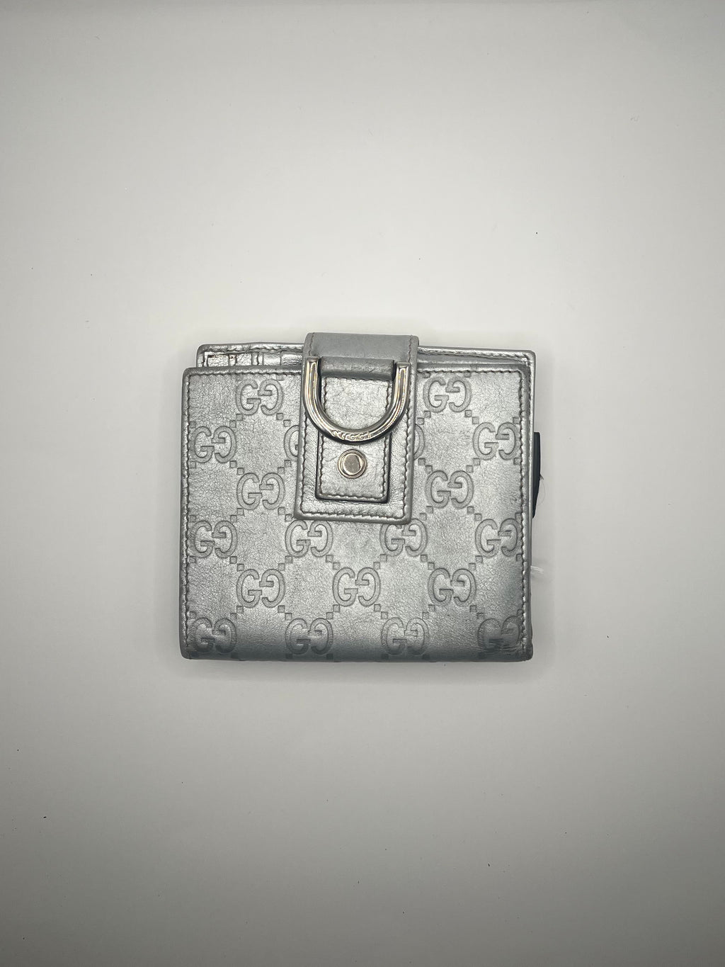 Gucci Silver D-Ring GG Leather Wallet