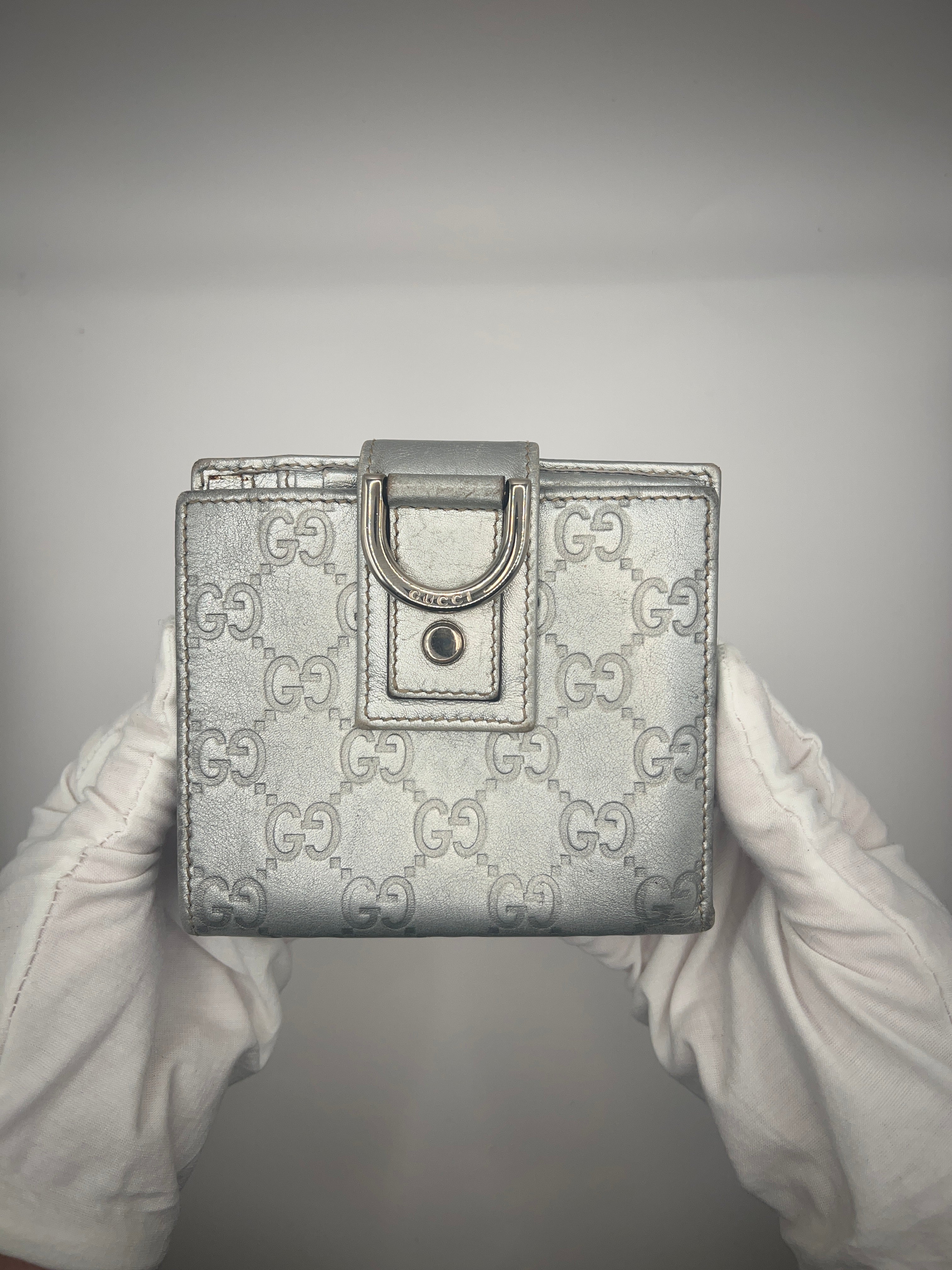 Gucci Silver D-Ring GG Leather Wallet