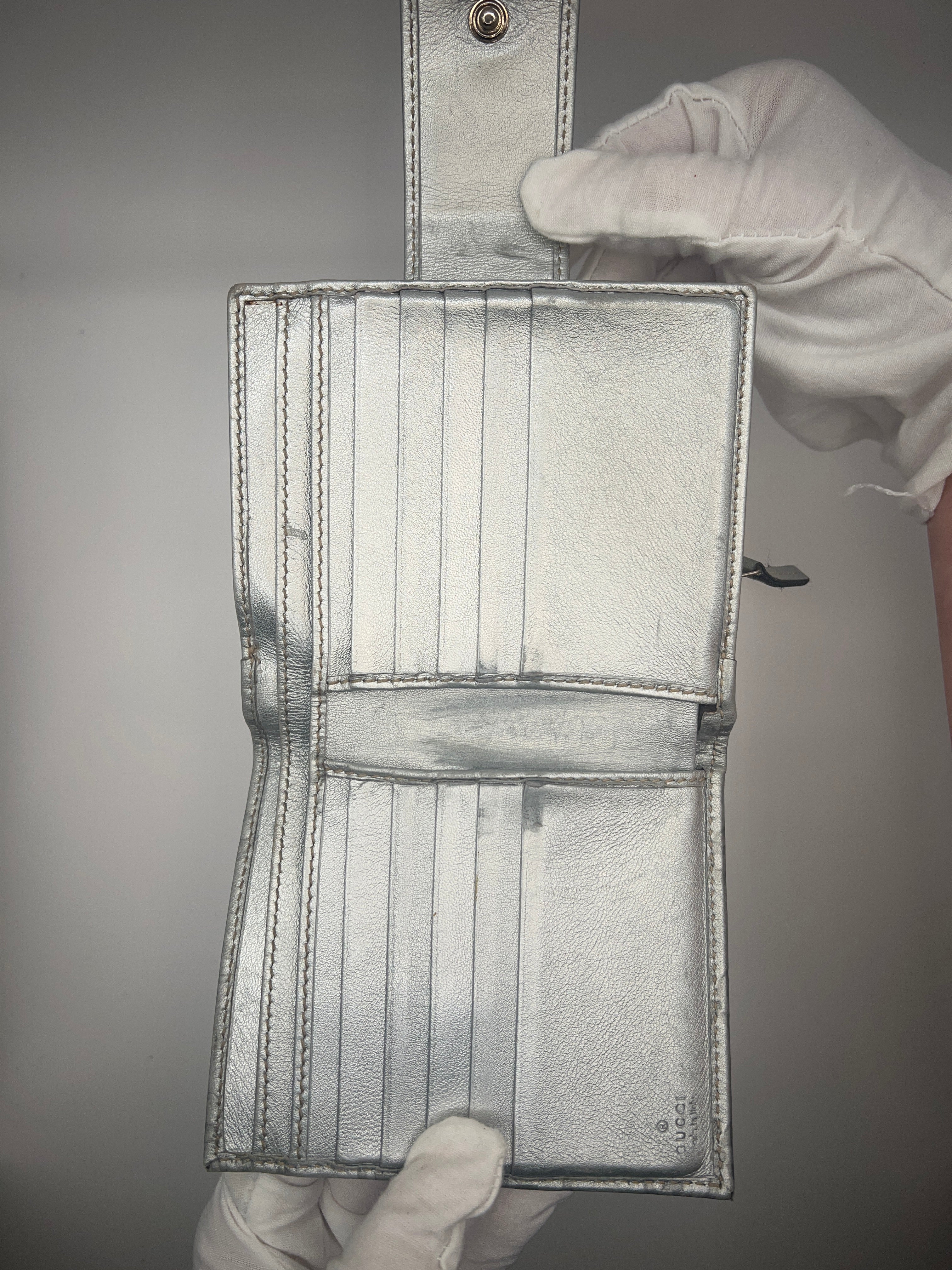 Gucci Silver D-Ring GG Leather Wallet