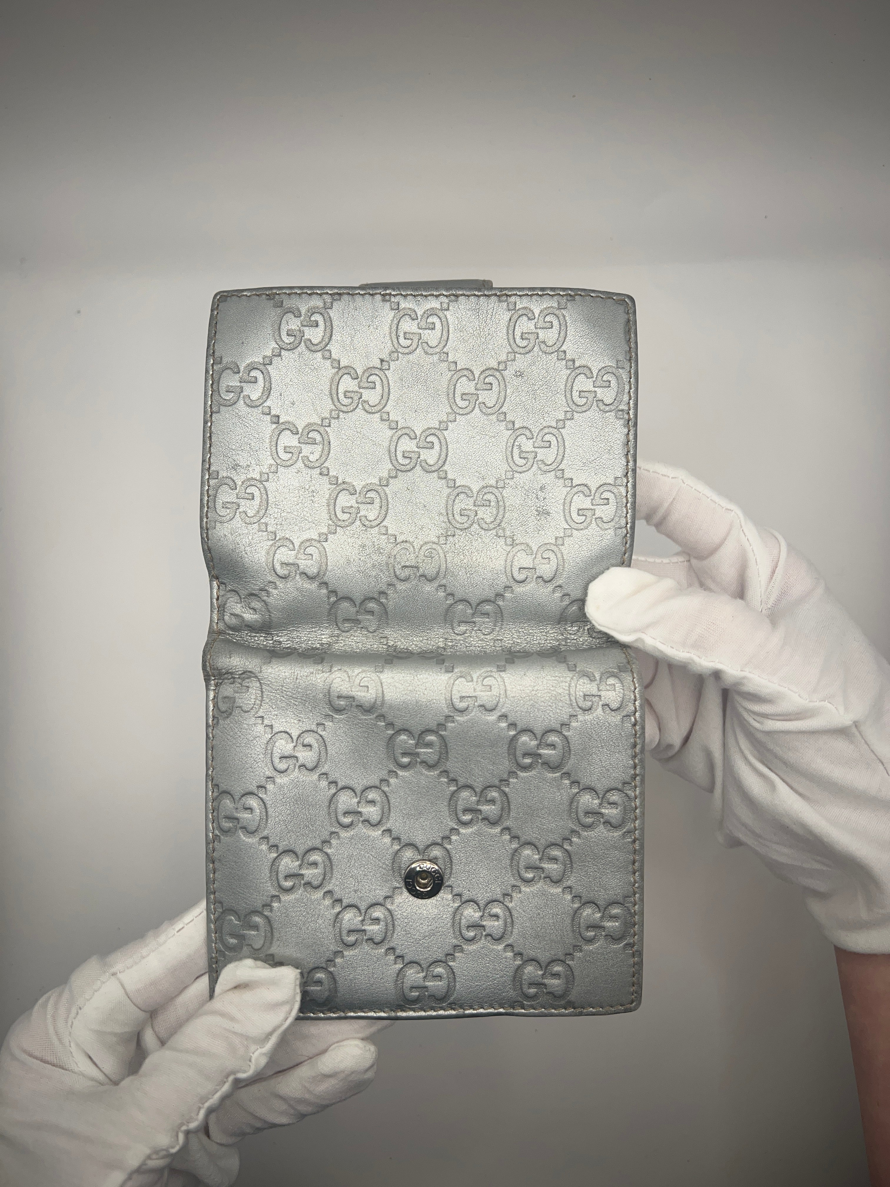 Gucci Silver D-Ring GG Leather Wallet