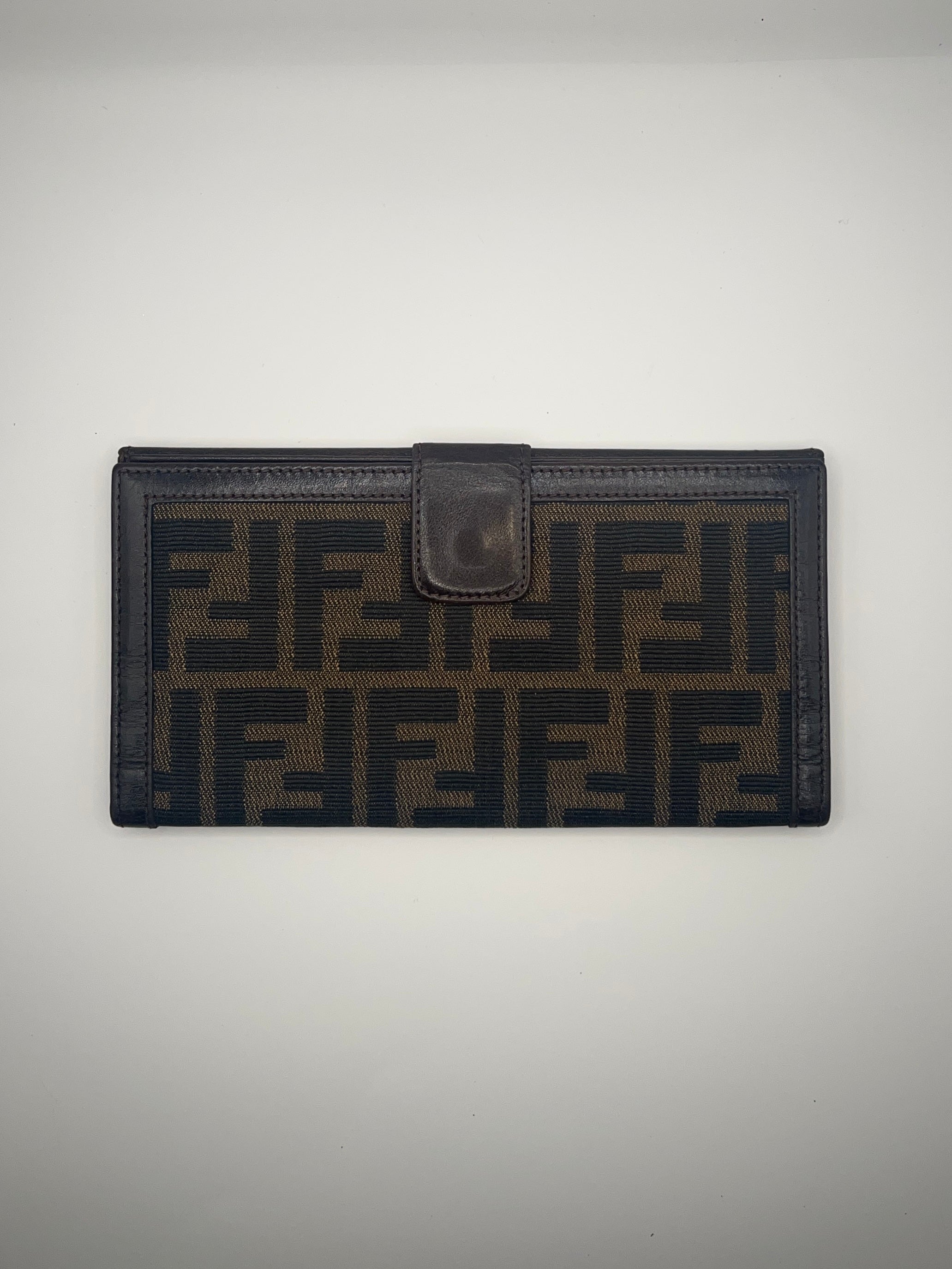 Fendi Zucca Monogram Continental Wallet – Brown Canvas & Leather Trim