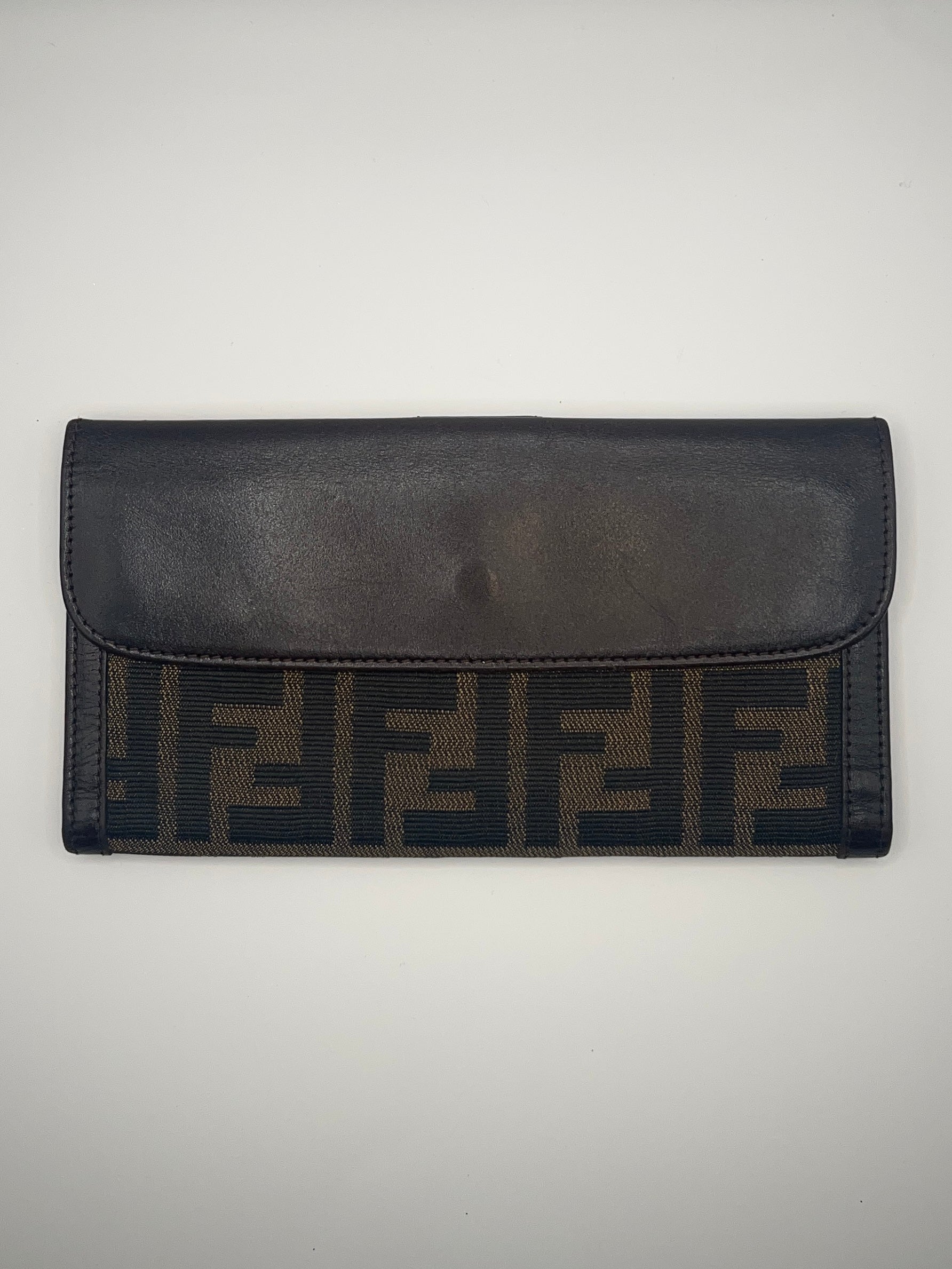 Fendi Zucca Monogram Continental Wallet – Brown Canvas & Leather Trim