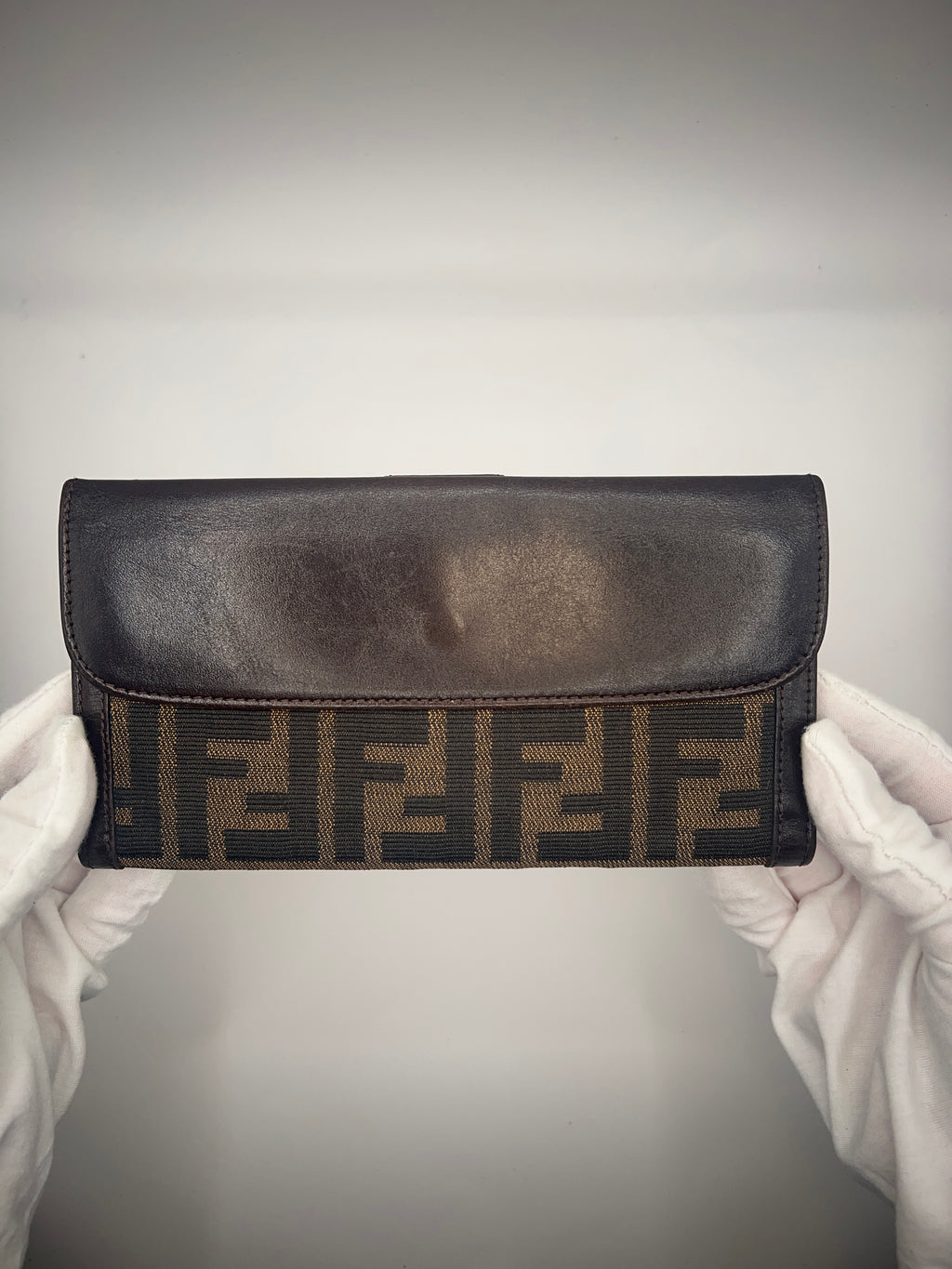 Fendi Zucca Monogram Continental Wallet – Brown Canvas & Leather Trim