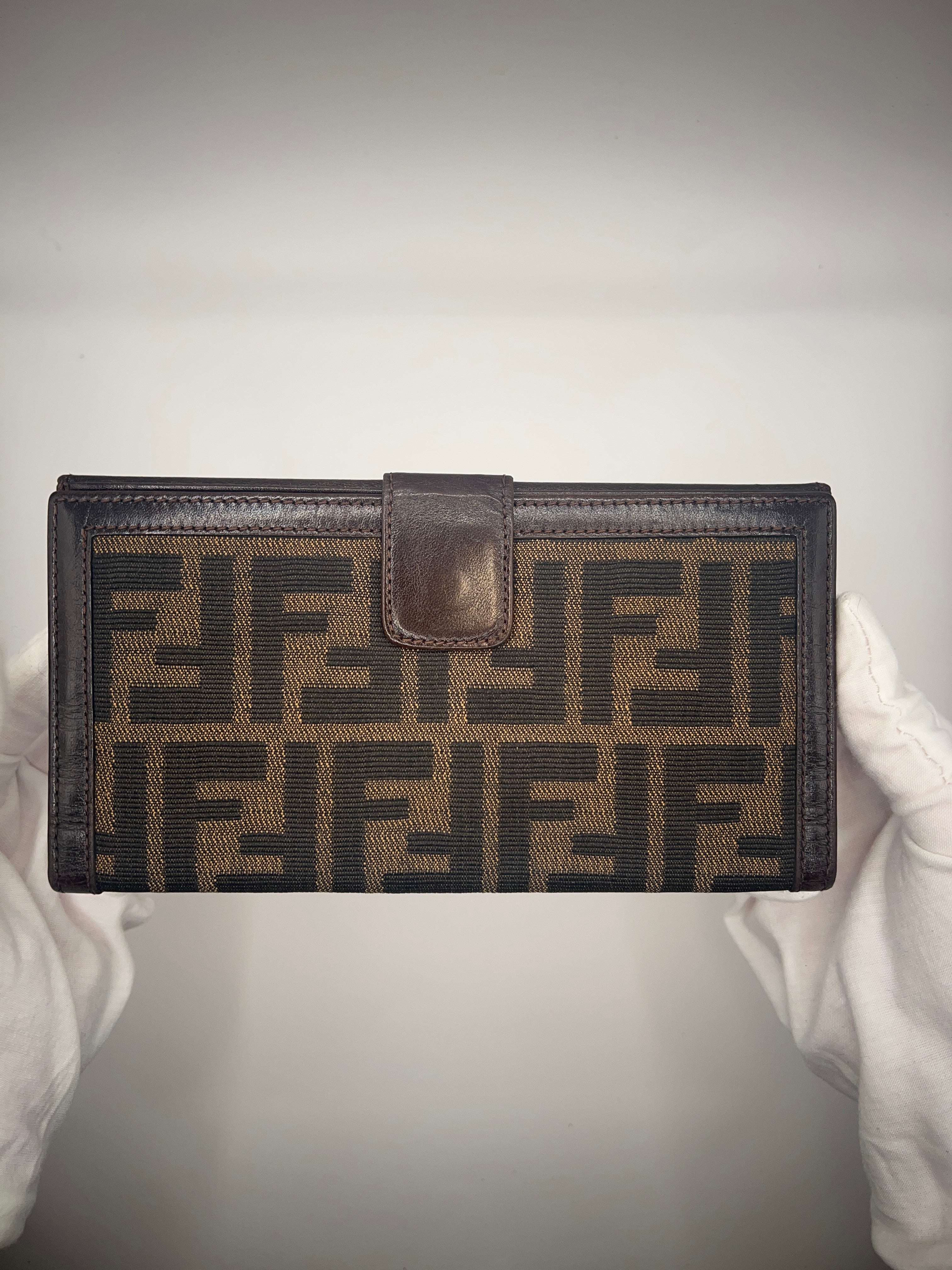 Fendi Zucca Monogram Continental Wallet – Brown Canvas & Leather Trim