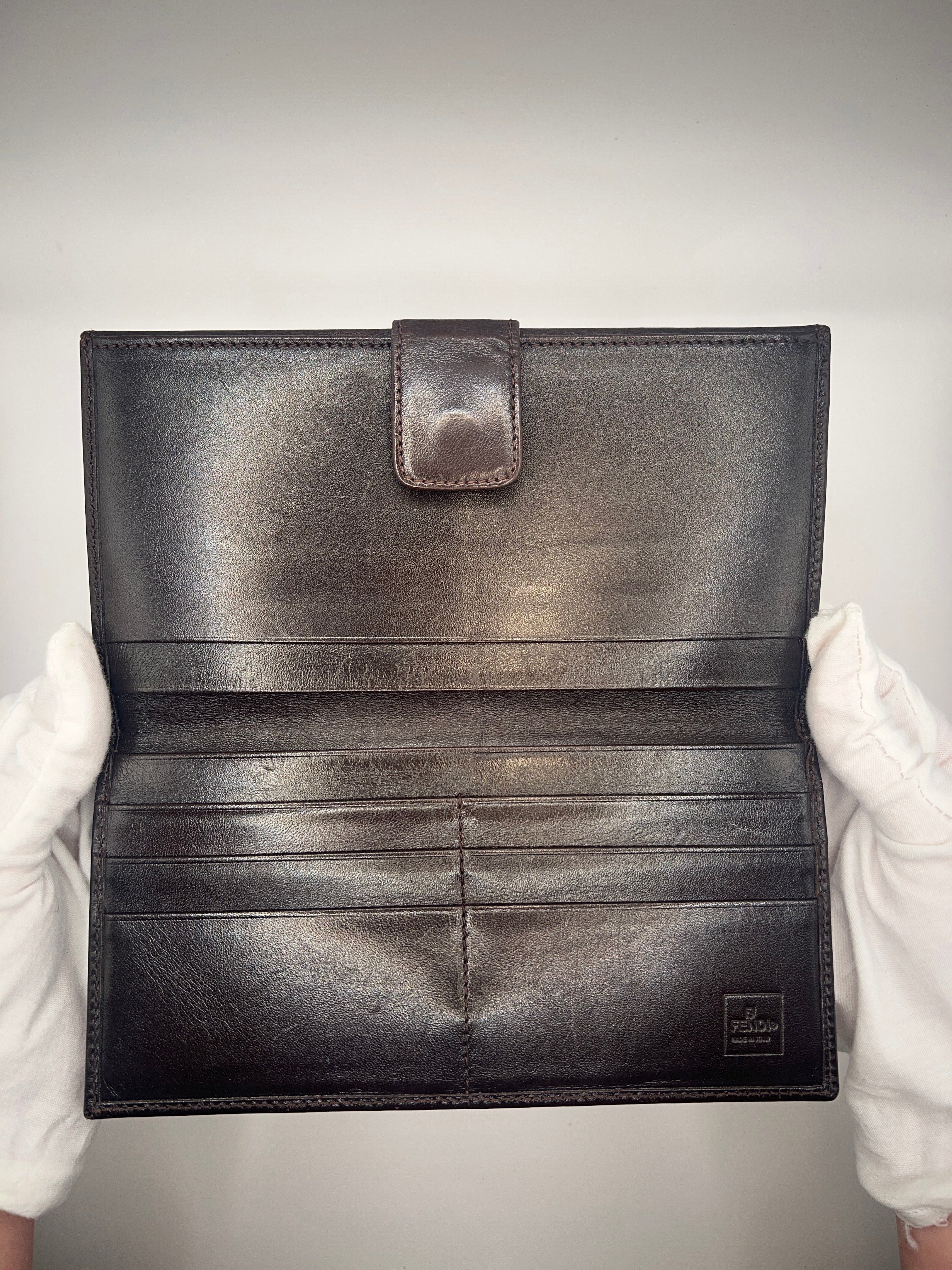 Fendi Zucca Monogram Continental Wallet – Brown Canvas & Leather Trim