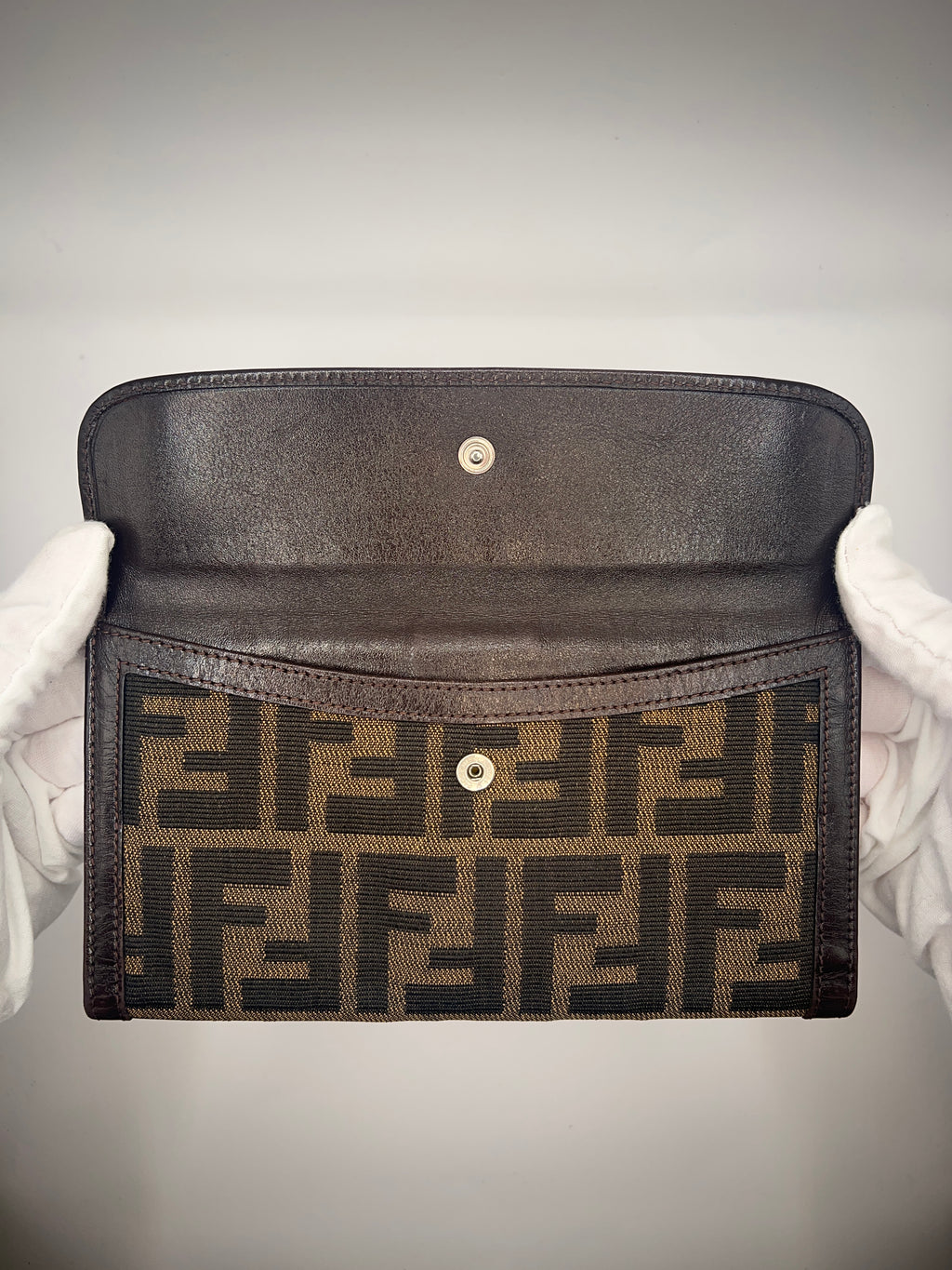 Fendi Zucca Monogram Continental Wallet – Brown Canvas & Leather Trim