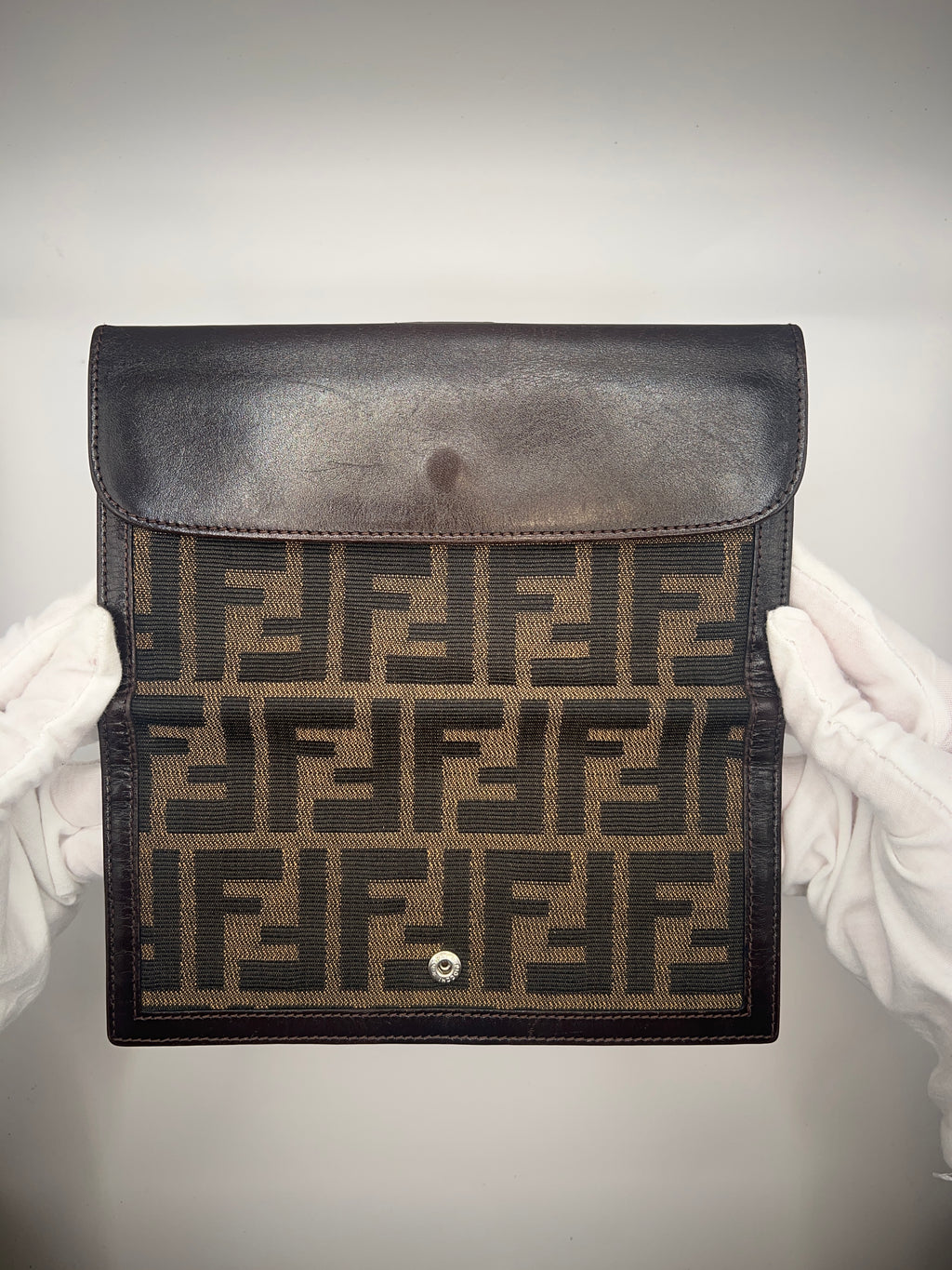 Fendi Zucca Monogram Continental Wallet – Brown Canvas & Leather Trim