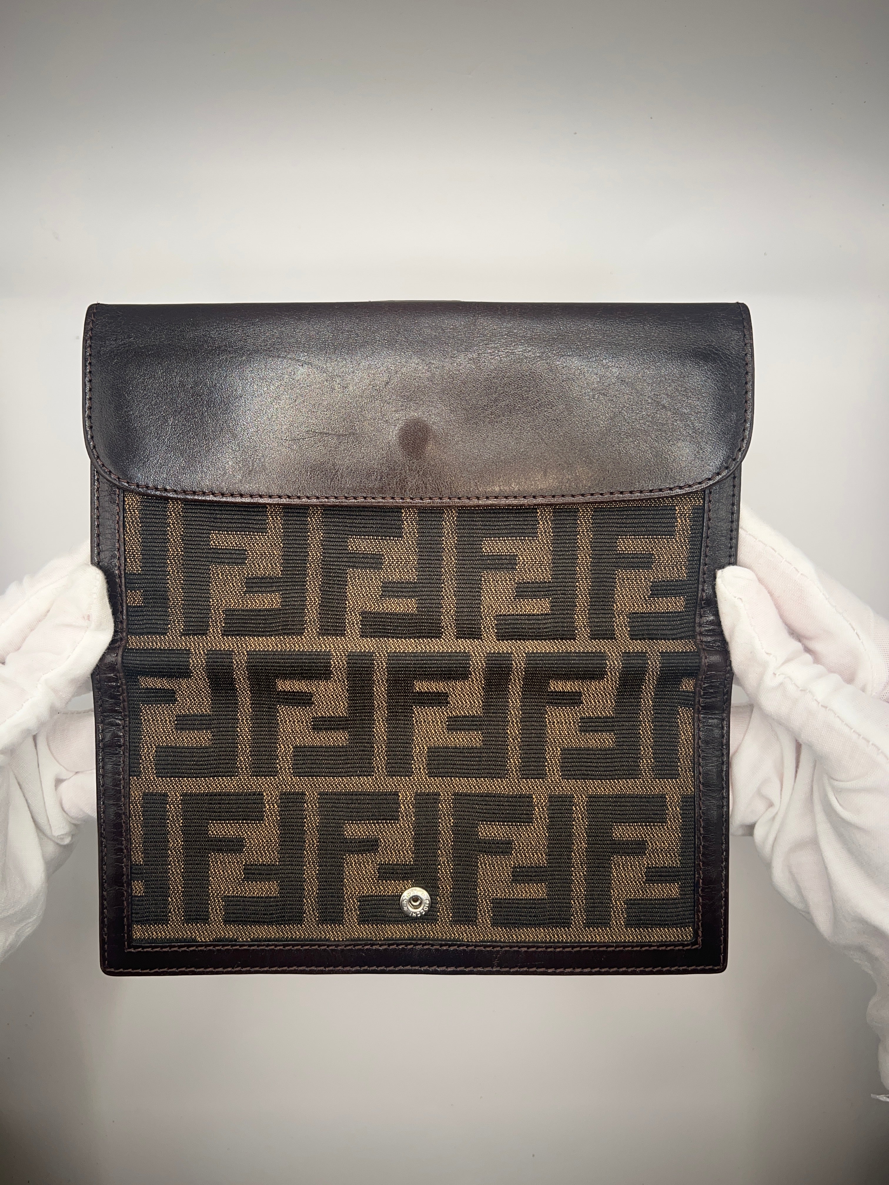 Fendi Zucca Monogram Continental Wallet – Brown Canvas & Leather Trim
