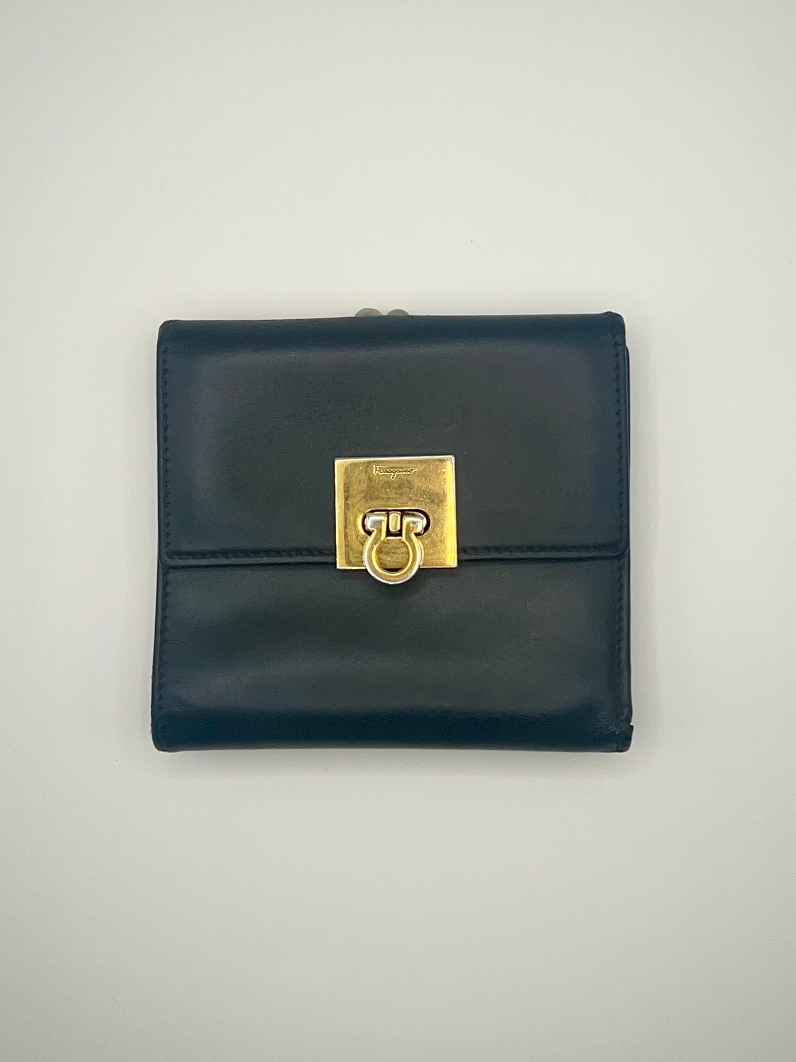 Salvatore Ferragamo Black Leather Gancini Wallet