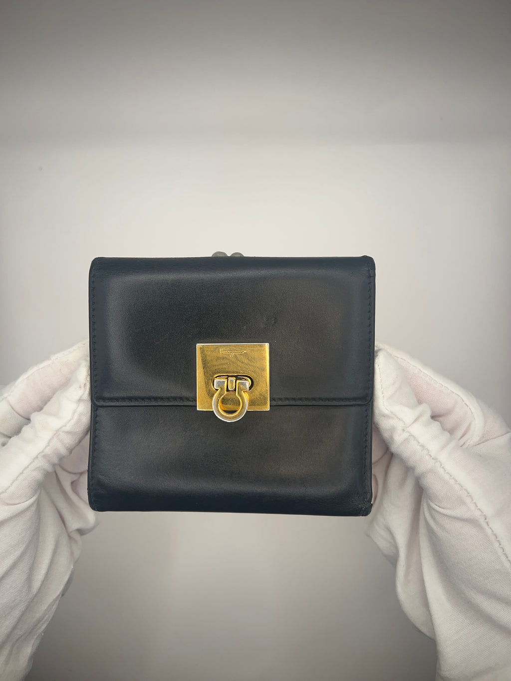 Salvatore Ferragamo Black Leather Gancini Wallet